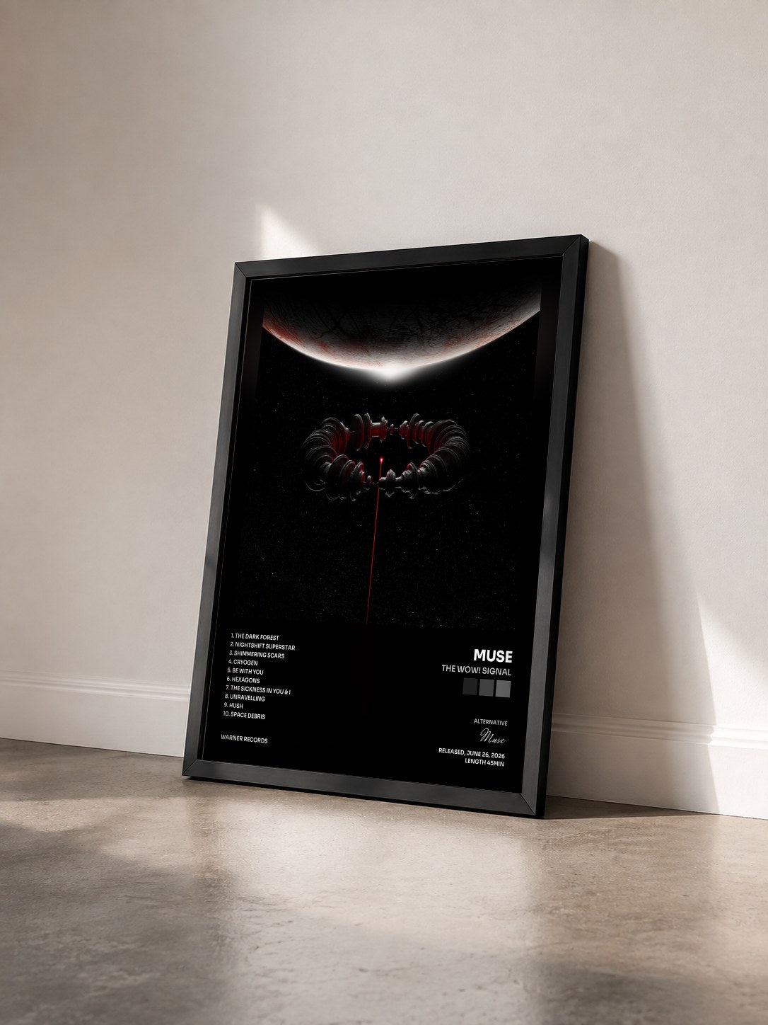 #noir Tableau de l'album The Wow! Signal de Muse vu de trois quarts, cadre noir