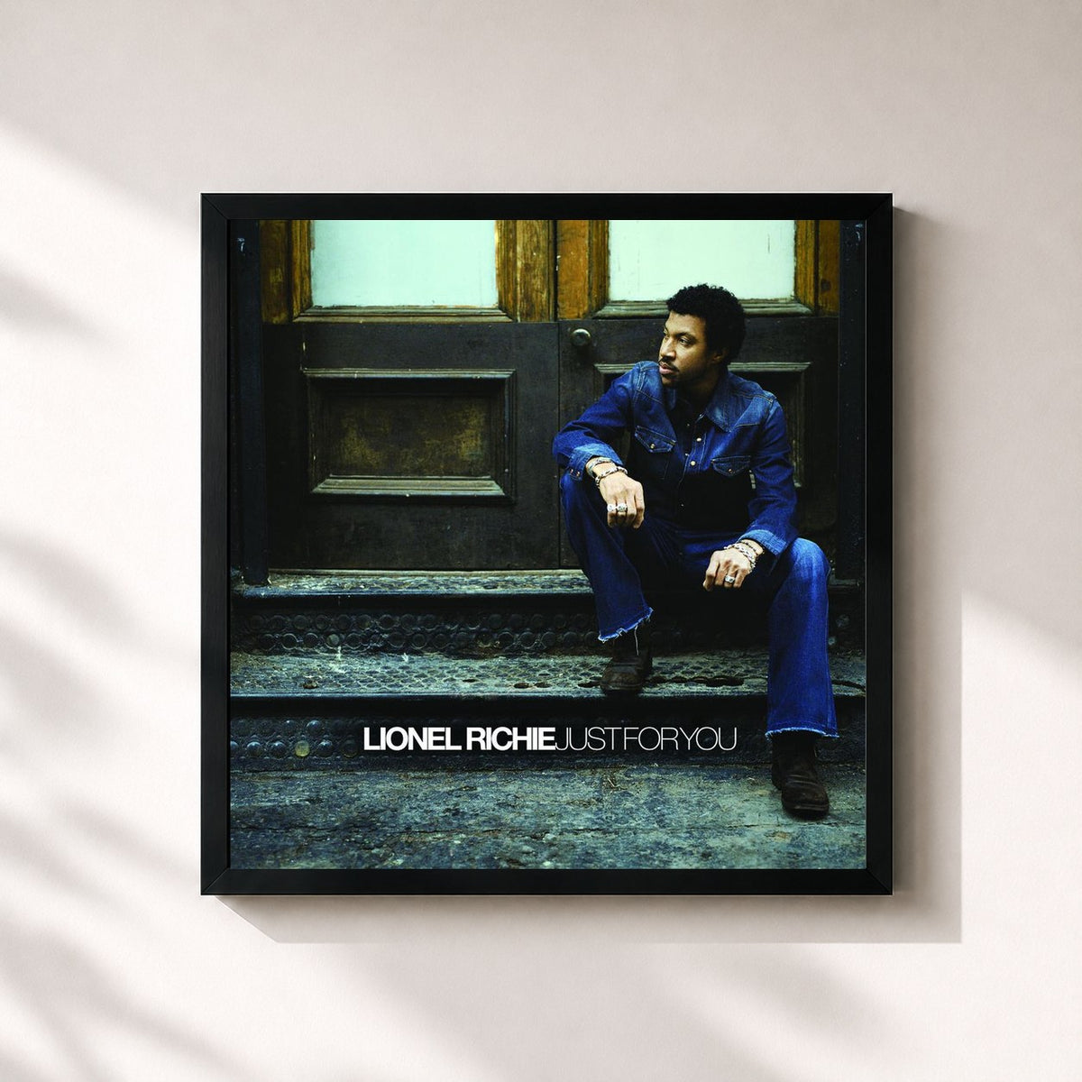 #noir Tableau carré de l'album Just For You de Lionel Richie, cadre noir 32x32 cm