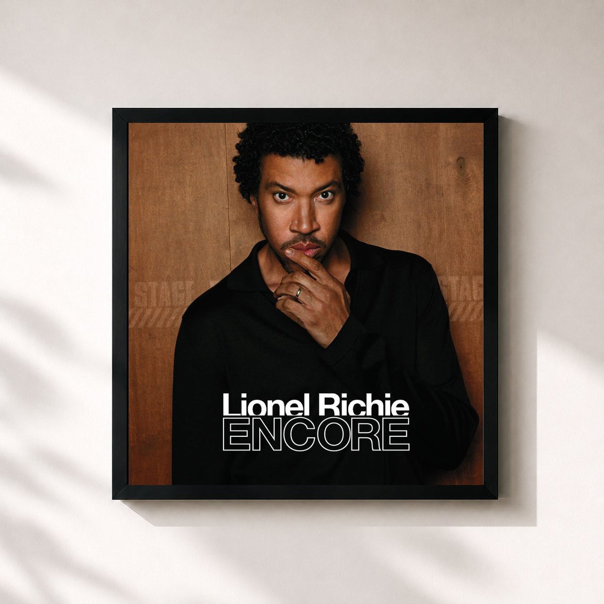 #noir Tableau carré de l'album Encore de Lionel Richie, cadre noir 32x32 cm