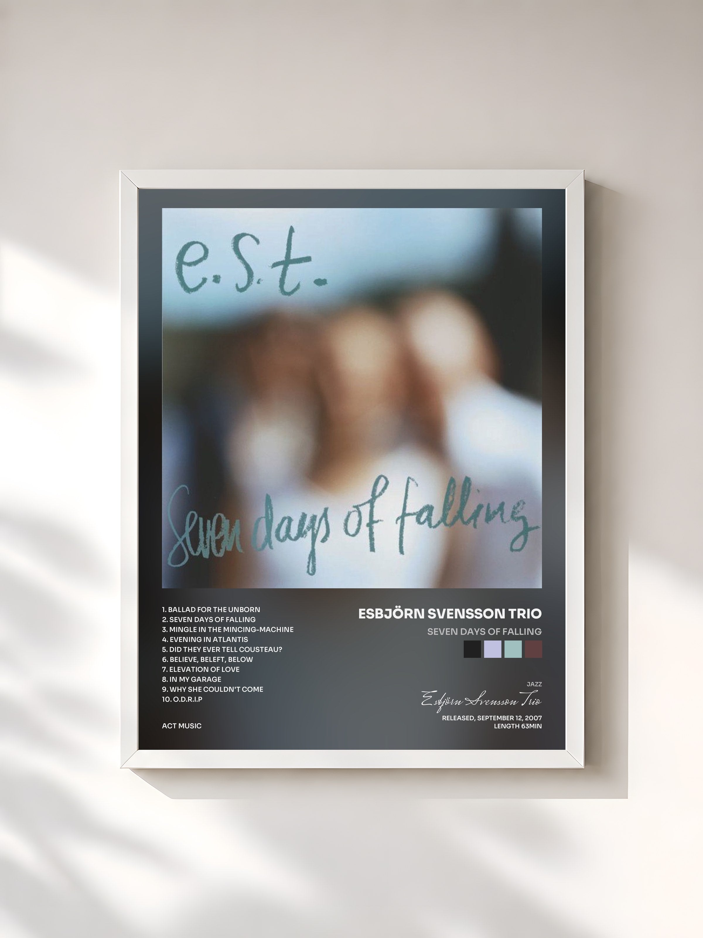#blanc Tableau de l'album Seven Days of Falling de Esbjörn Svensson Trio, cadre blanc, imprimé et encadré en France