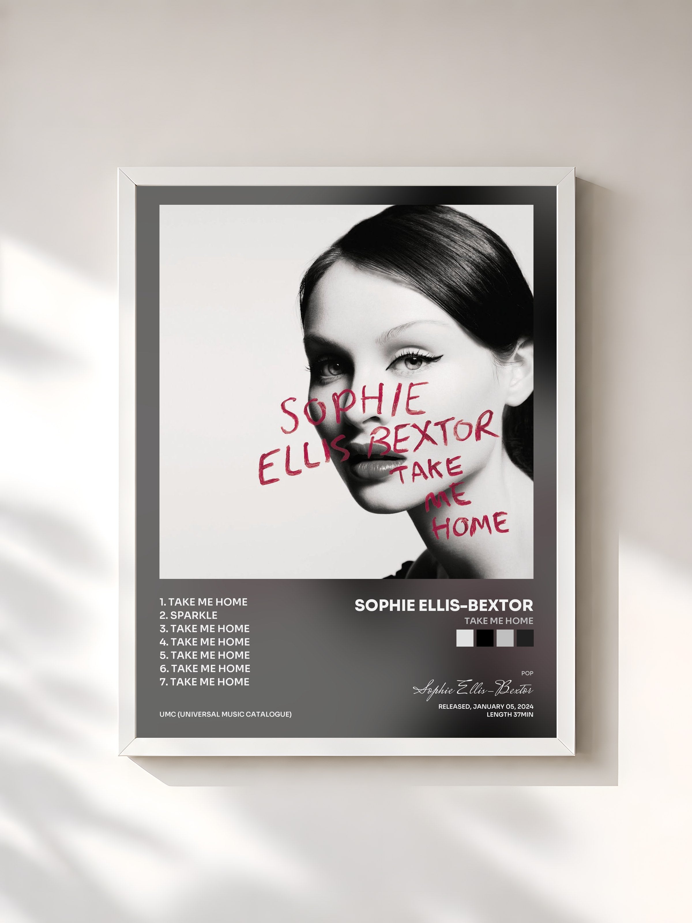 #blanc Tableau de l'album Take Me Home de Sophie Ellis-Bextor, cadre blanc, imprimé et encadré en France