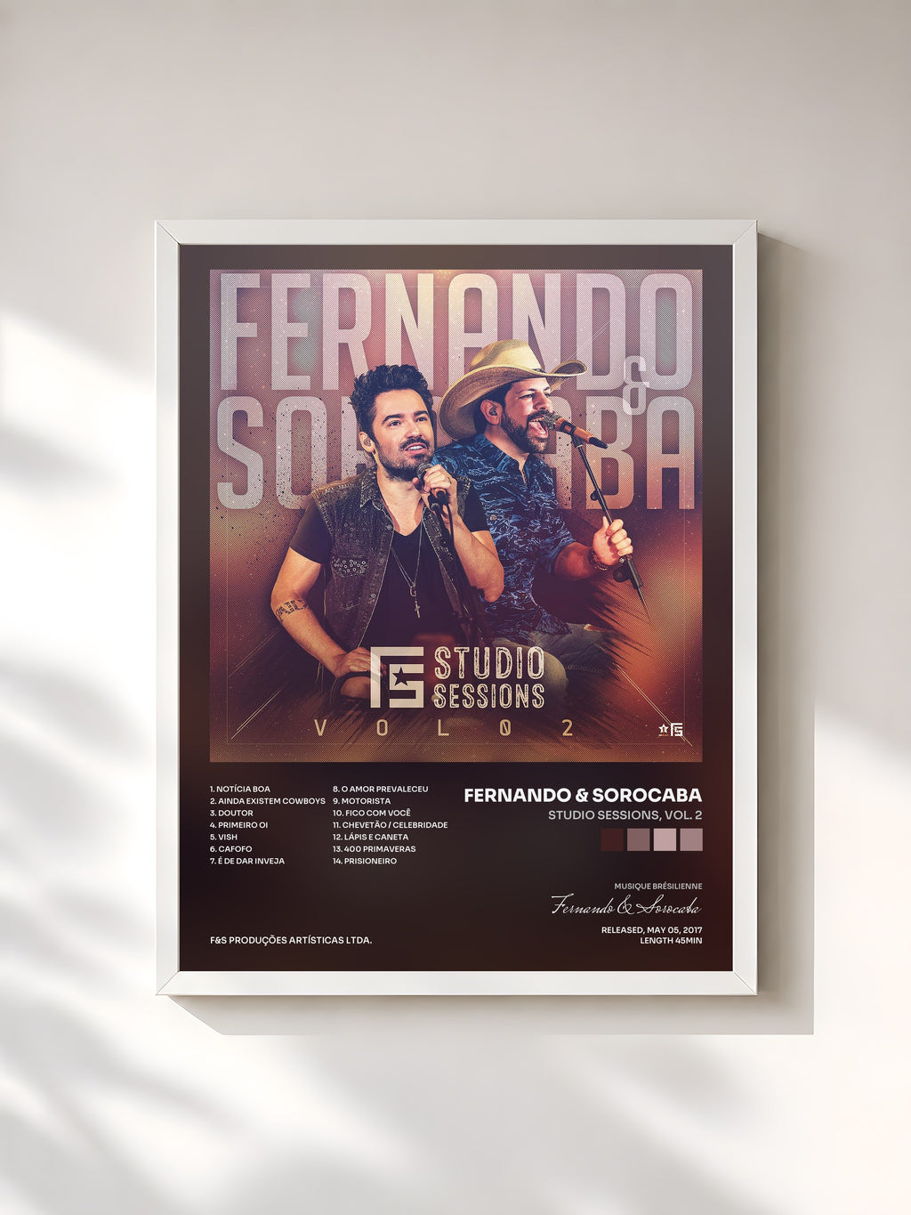 #blanc Tableau de l'album Studio Sessions, Vol. 2 de Fernando & Sorocaba, cadre blanc, imprimé et encadré en France