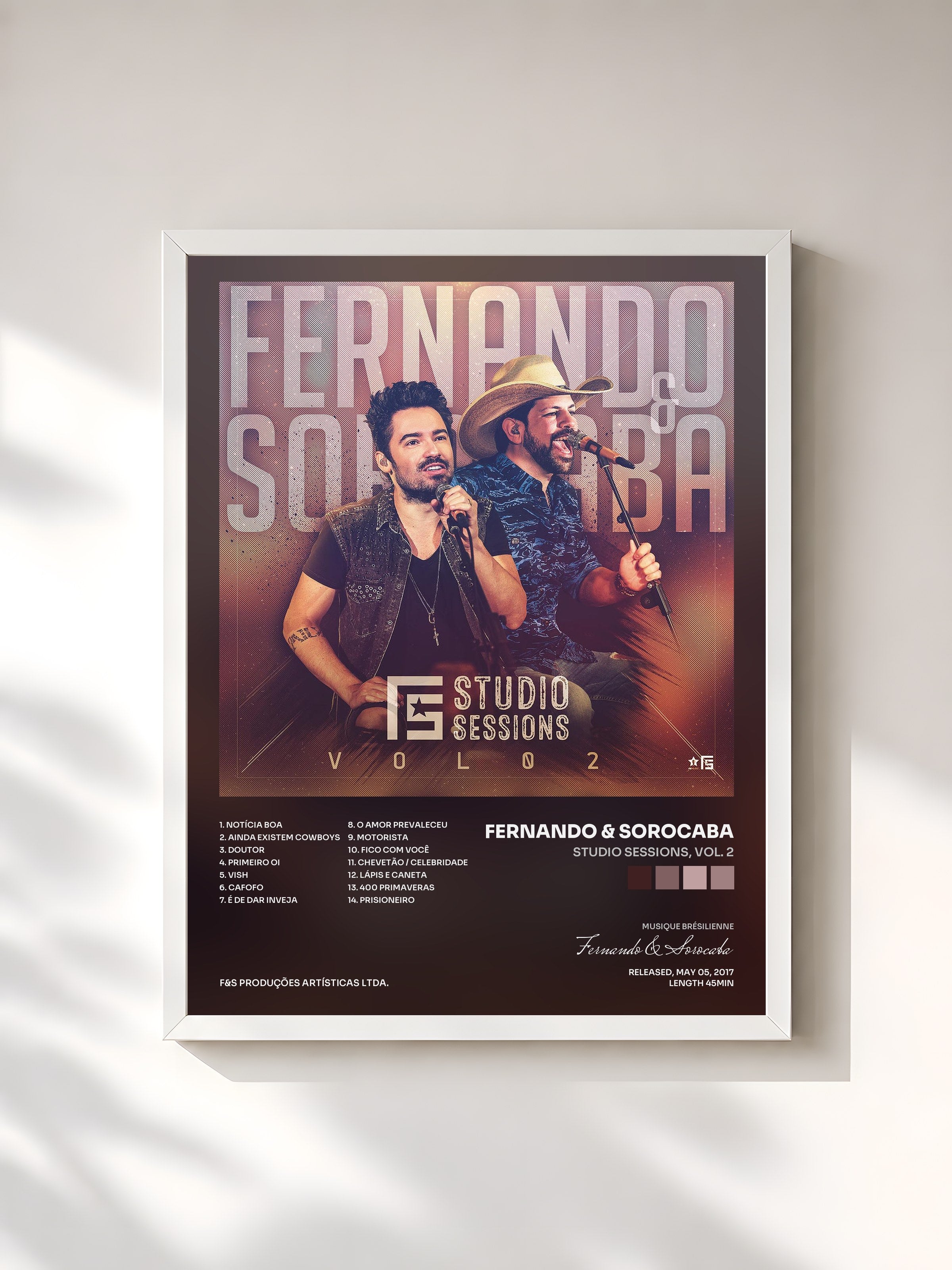 #blanc Tableau de l'album Studio Sessions, Vol. 2 de Fernando & Sorocaba, cadre blanc, imprimé et encadré en France