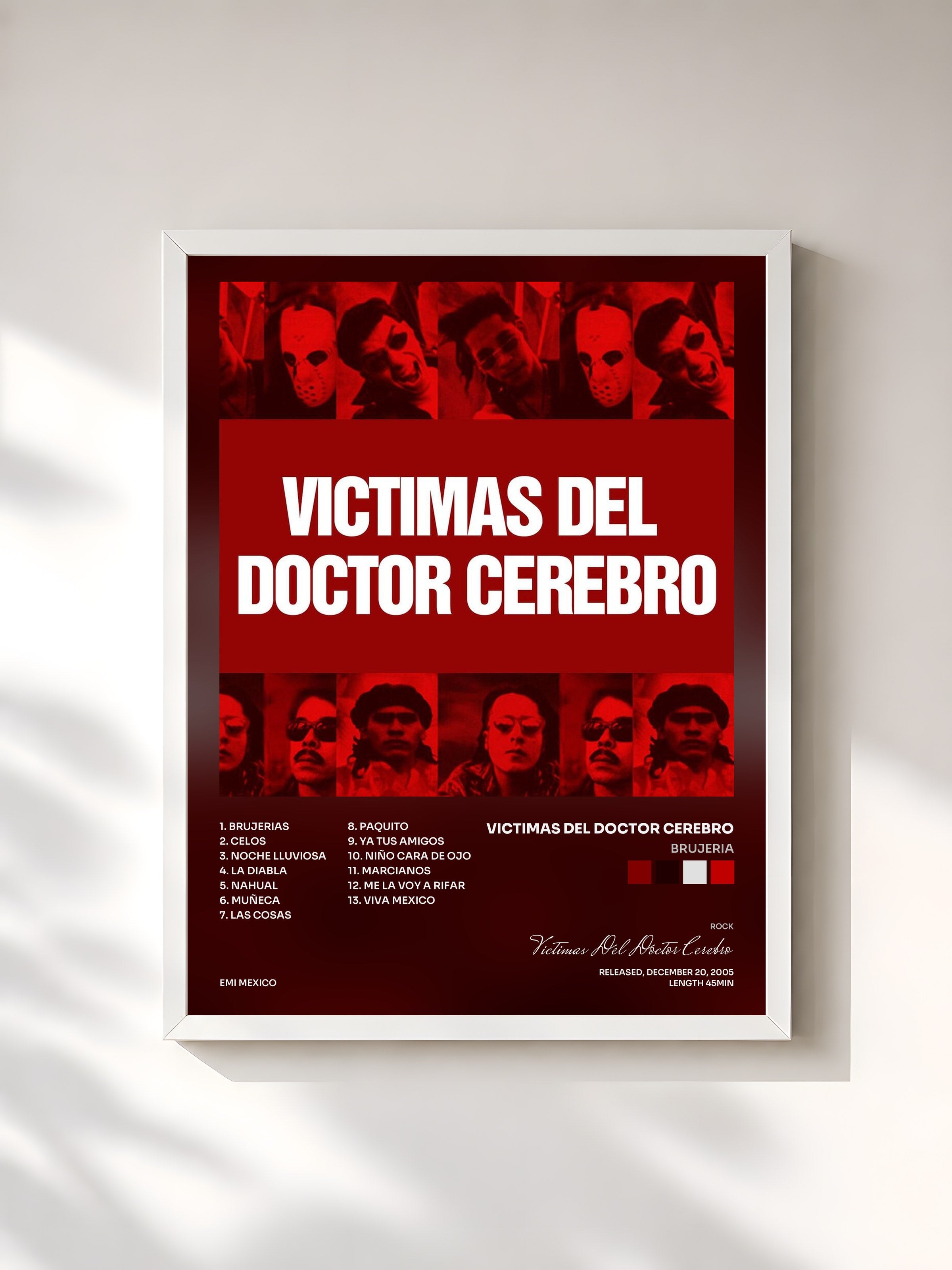 #blanc Tableau de l'album Brujeria de Victimas Del Doctor Cerebro, cadre blanc, imprimé et encadré en France