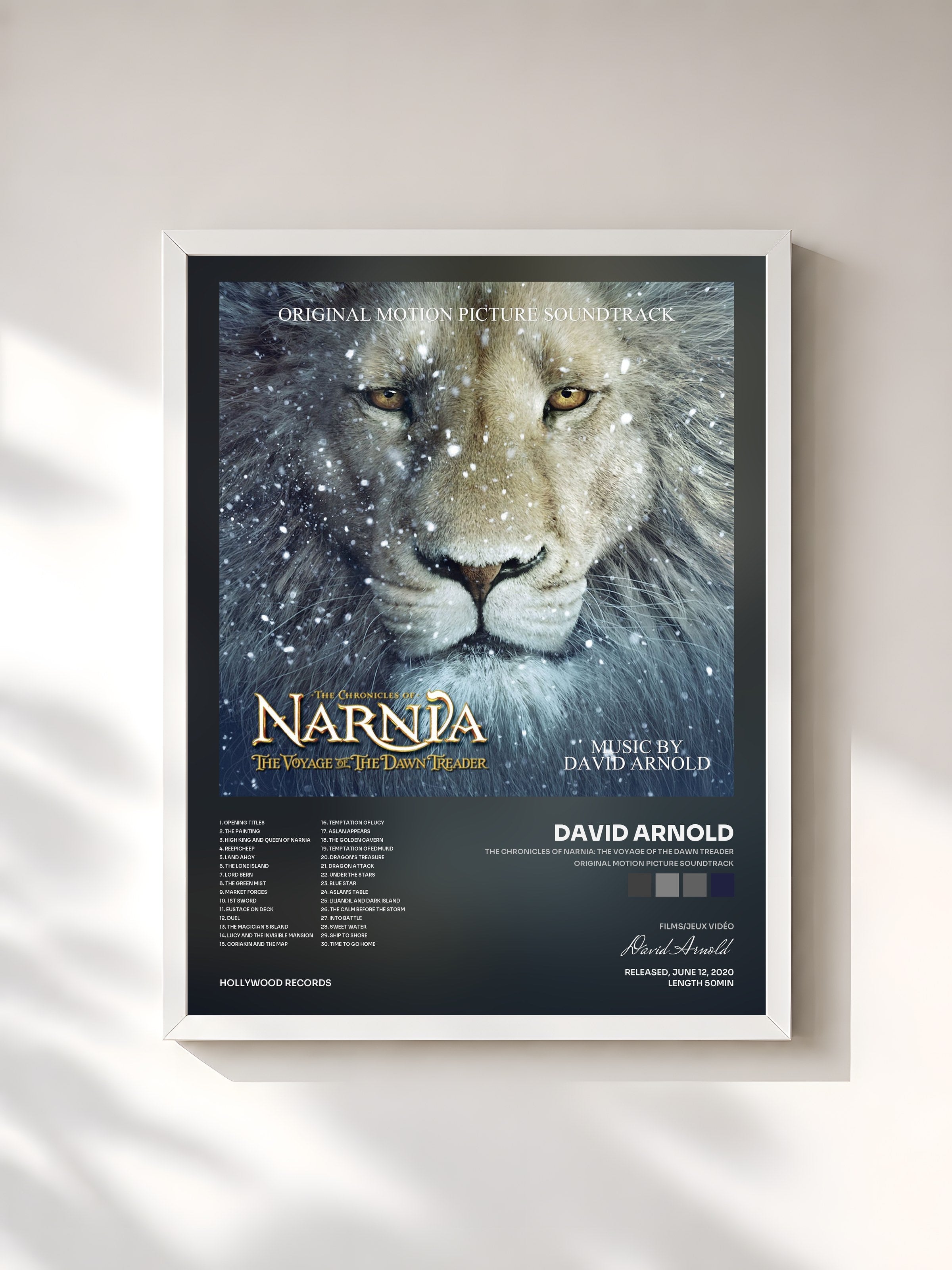 #blanc Tableau de l'album The Chronicles of Narnia: The Voyage of the Dawn Treader (Original Motion Picture Soundtrack) de David Arnold, cadre blanc, imprimé et encadré en France