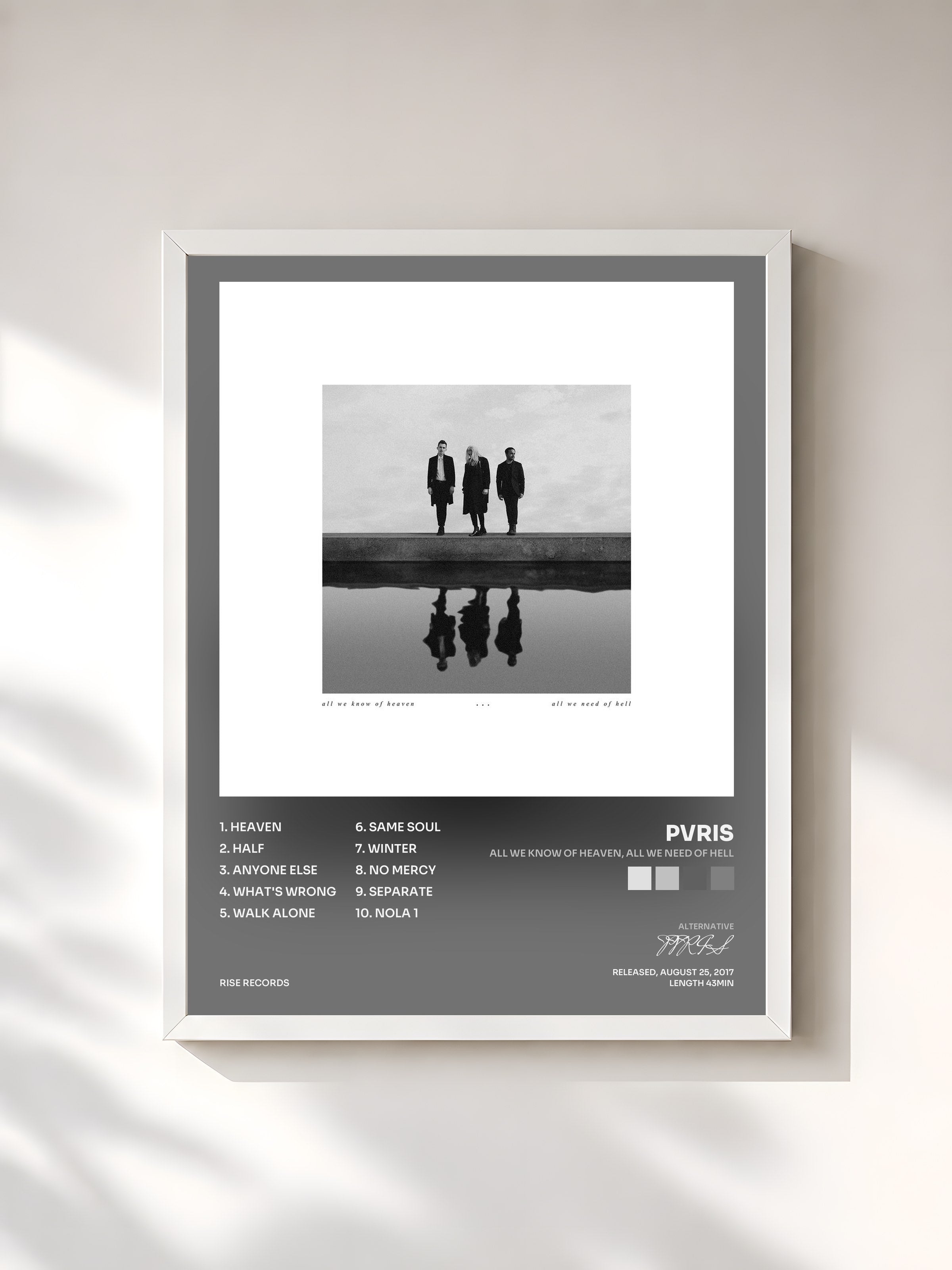 #blanc Tableau de l'album All We Know of Heaven, All We Need of Hell de PVRIS, cadre blanc, imprimé et encadré en France