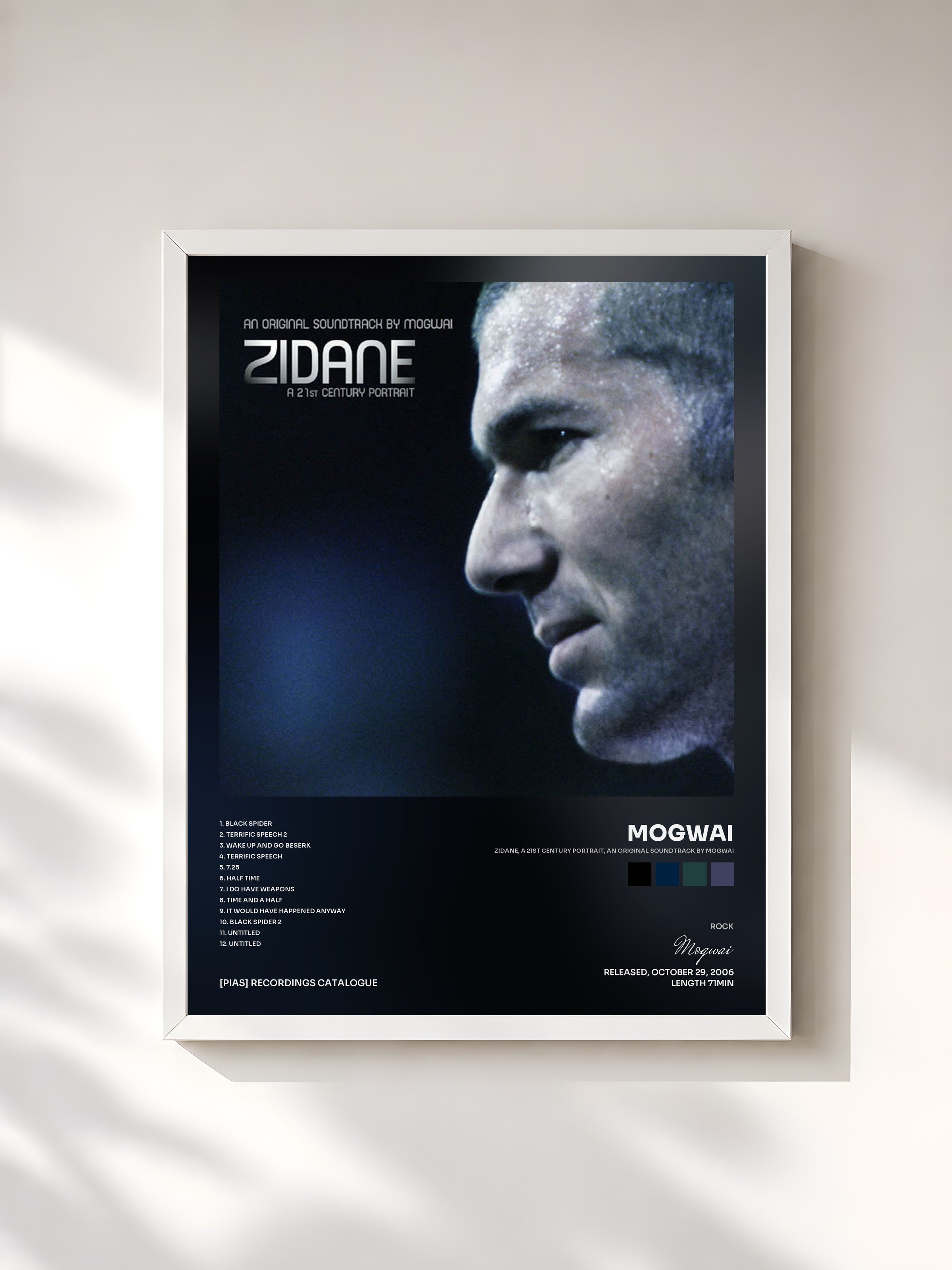 #blanc Tableau de l'album Zidane, a 21st Century Portrait, an Original Soundtrack by Mogwai de Mogwai, cadre blanc, imprimé et encadré en France