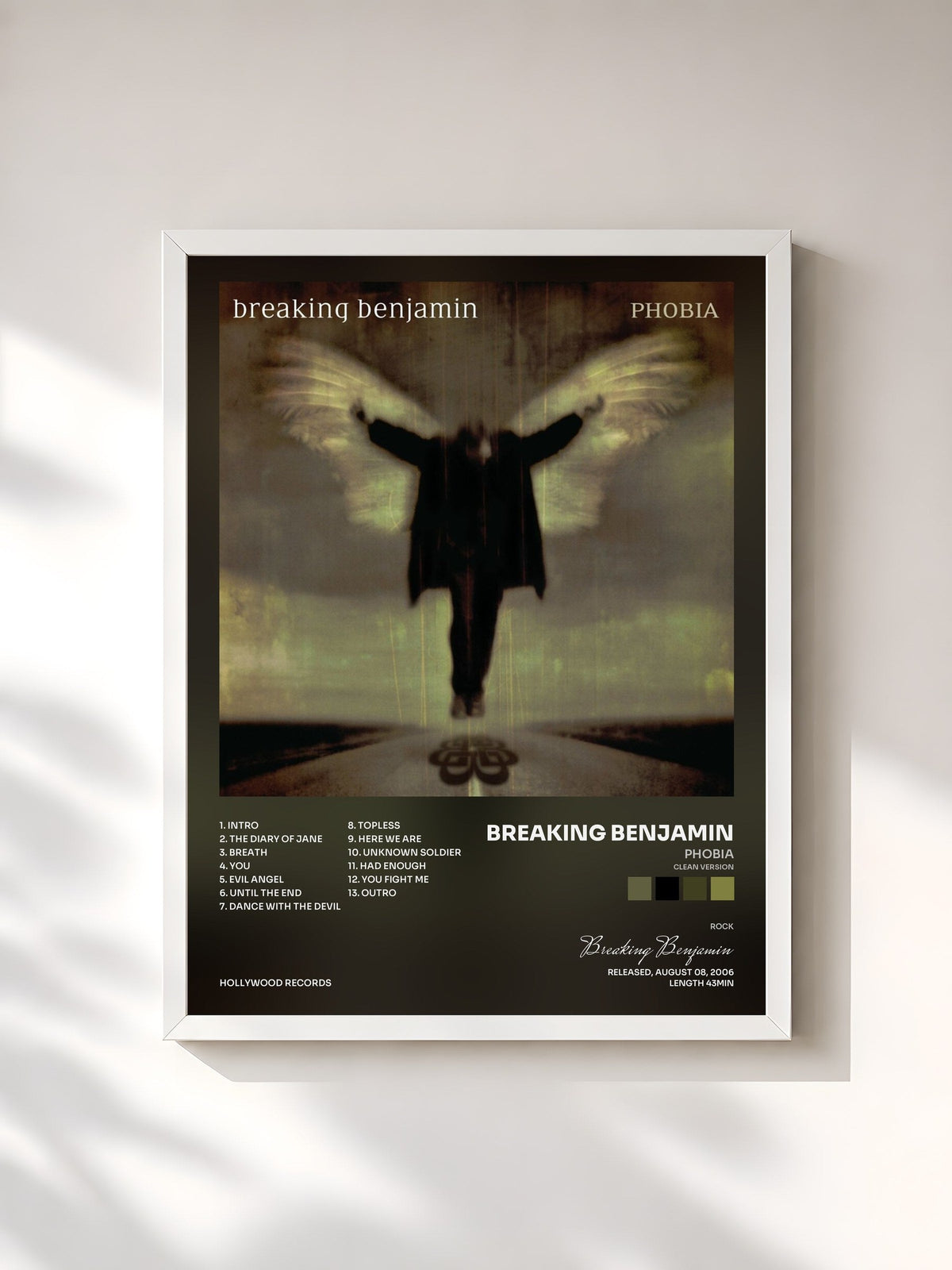 #blanc Phobia (Clean Version) by Breaking Benjamin as a framed art print, white frame, printed and framed in France