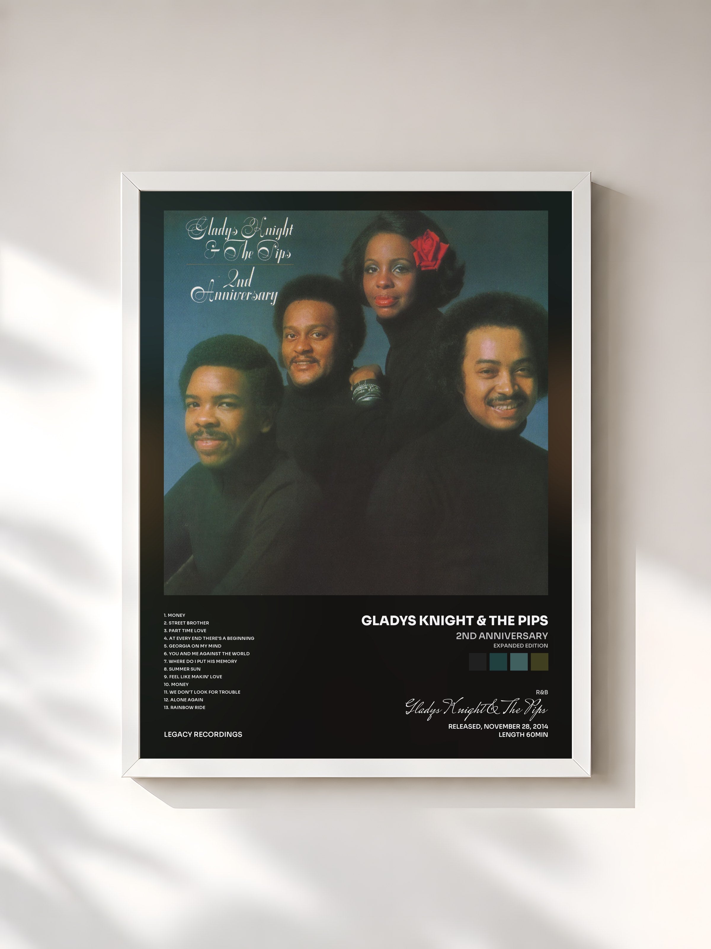 #blanc Tableau de l'album 2nd Anniversary (Expanded Edition) de Gladys Knight & The Pips, cadre blanc, imprimé et encadré en France