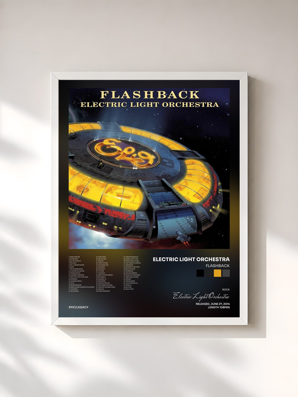 #blanc Tableau de l'album Flashback de Electric Light Orchestra, cadre blanc, imprimé et encadré en France