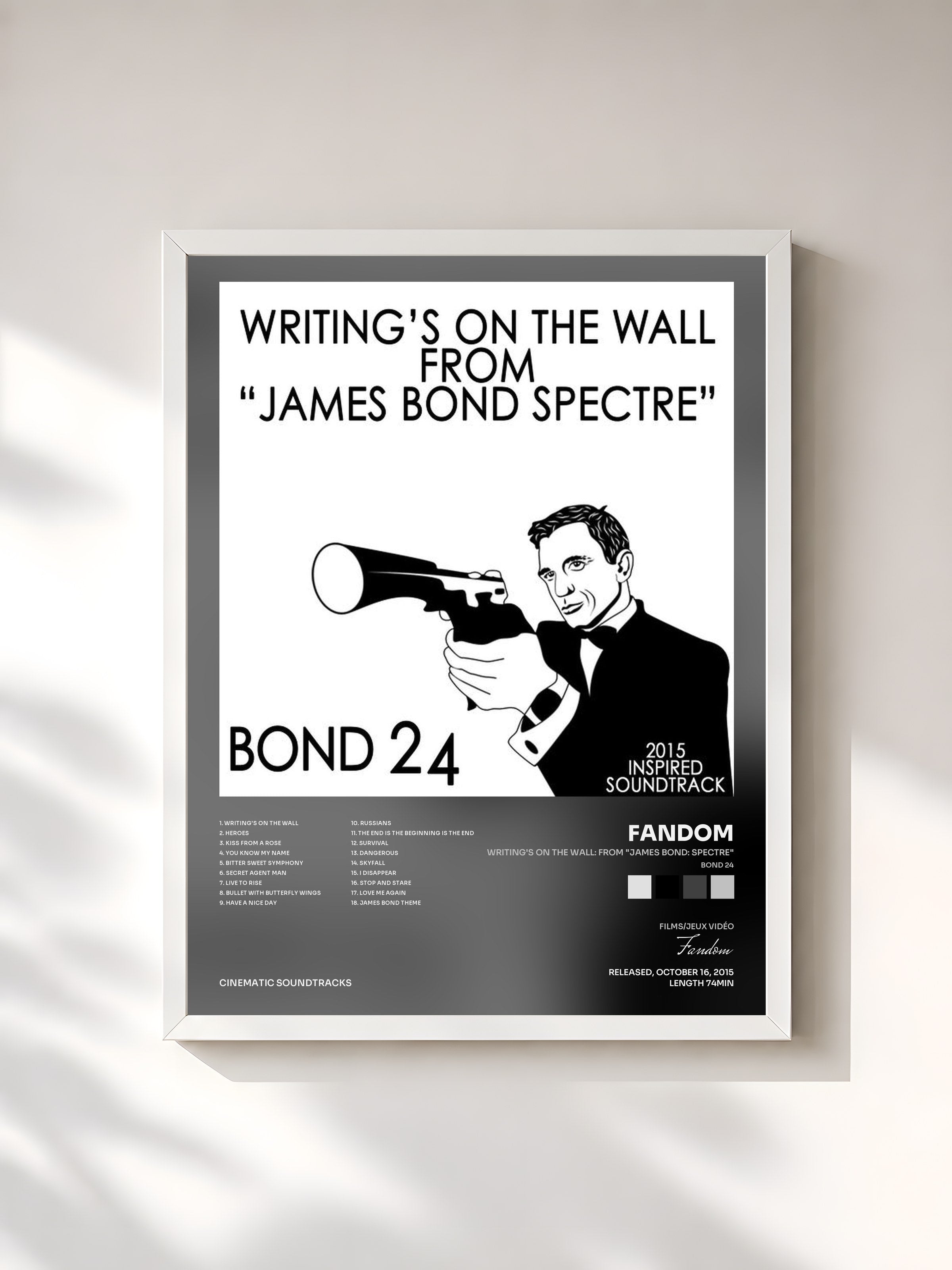 #blanc Tableau de l'album Writing's on the Wall: From "James Bond: Spectre" (Bond 24) [2015 Inspired Soundtrack] de Fandom, cadre blanc, imprimé et encadré en France