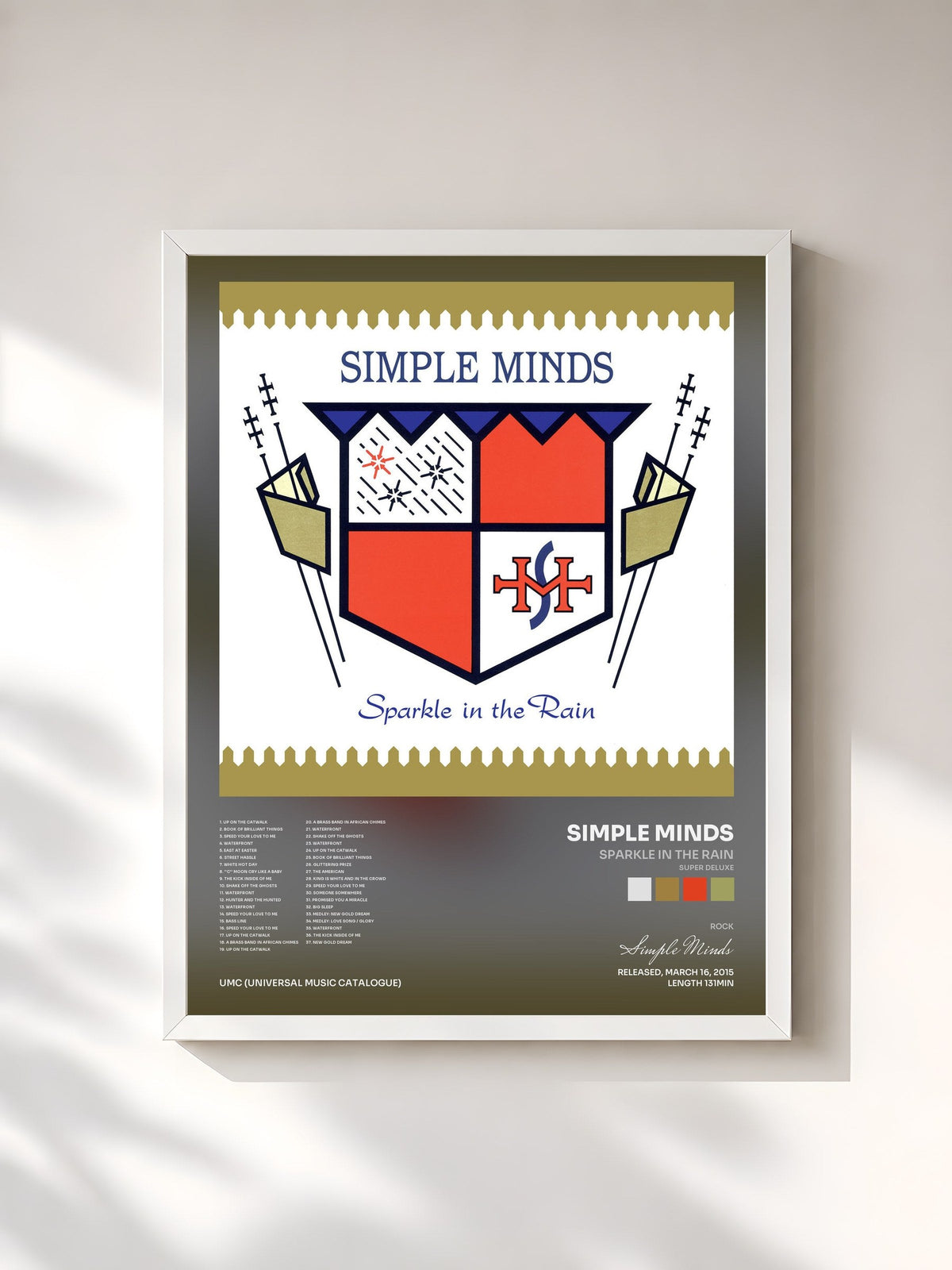 #blanc Sparkle In The Rain (Super Deluxe) di Simple Minds in stampa incorniciata, cornice bianca, stampata e incorniciata in Francia