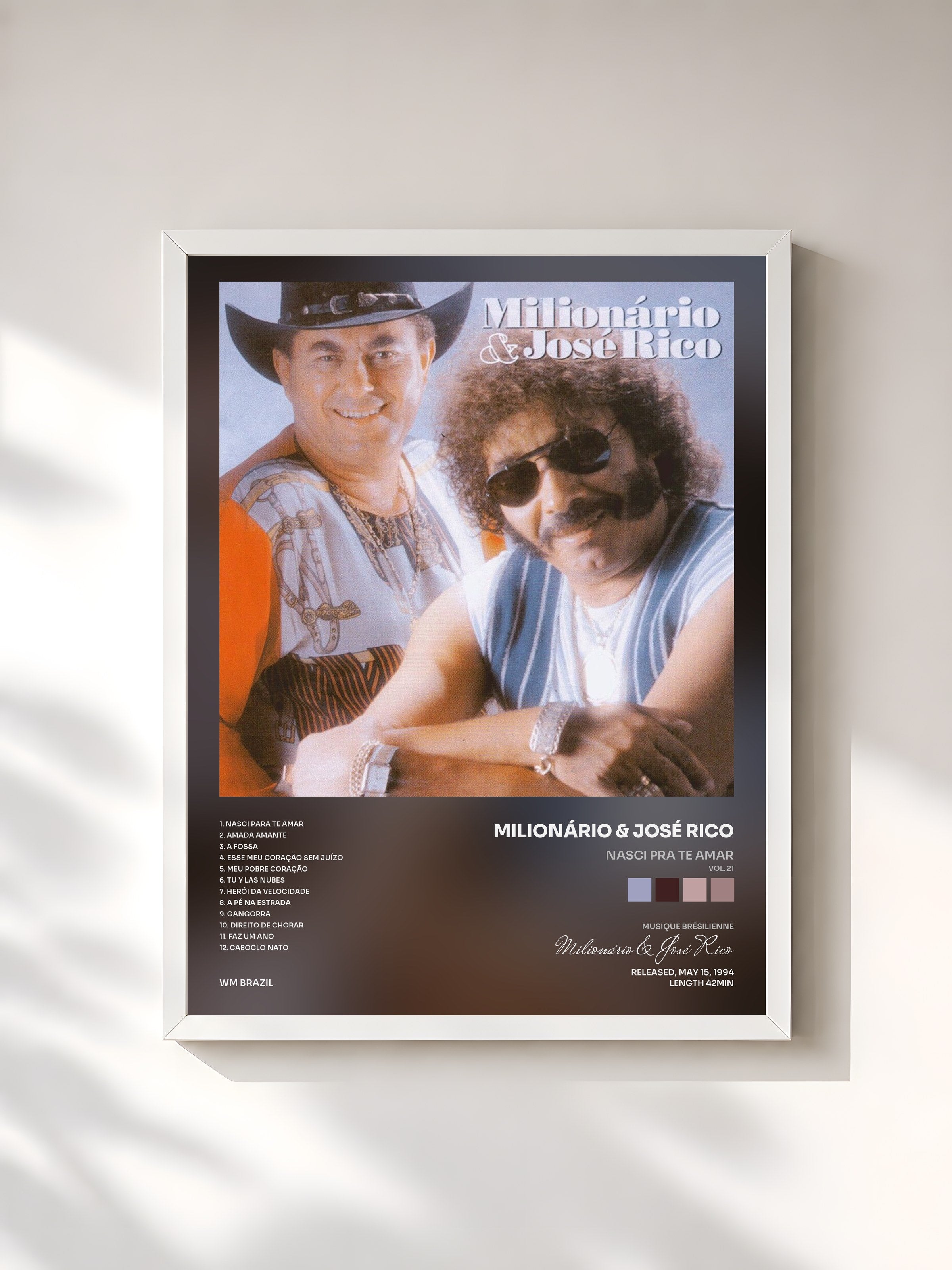 #blanc Tableau de l'album Nasci pra Te Amar (Vol. 21) de Milionário & José Rico, cadre blanc, imprimé et encadré en France