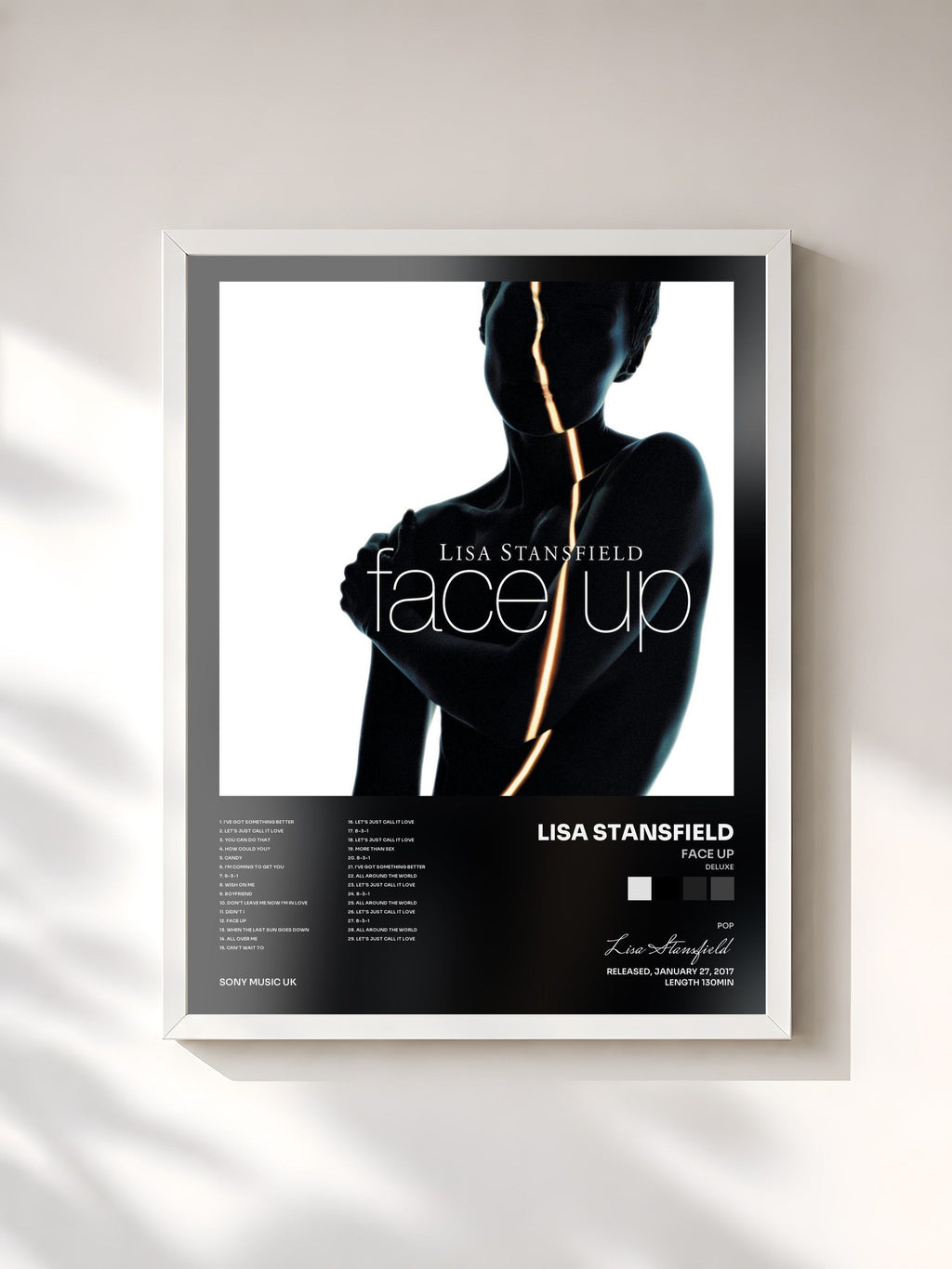 #blanc Face Up (Deluxe) by Lisa Stansfield as a framed art print, white frame, printed and framed in France