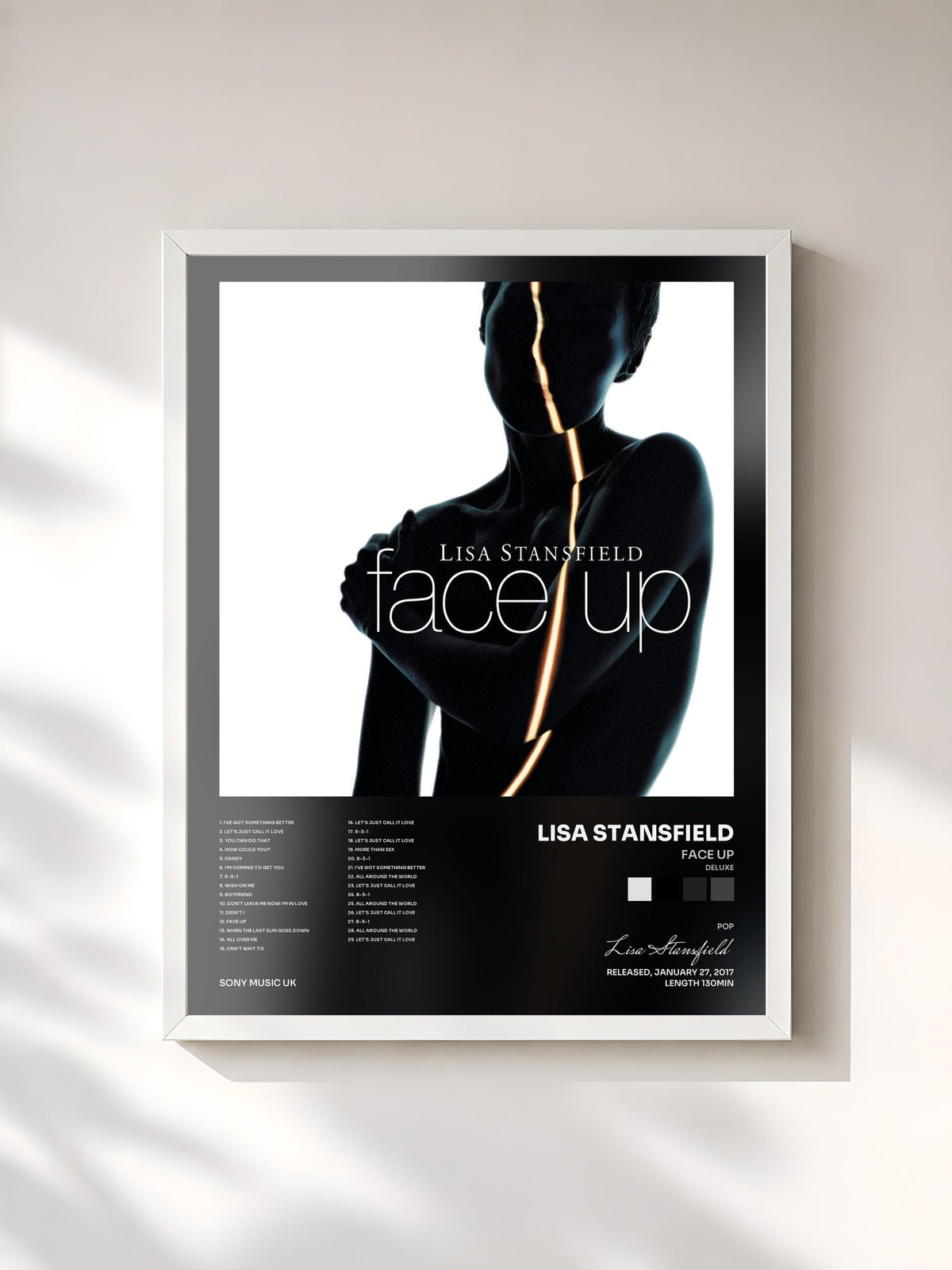 #blanc Tableau de l'album Face Up (Deluxe) de Lisa Stansfield, cadre blanc, imprimé et encadré en France
