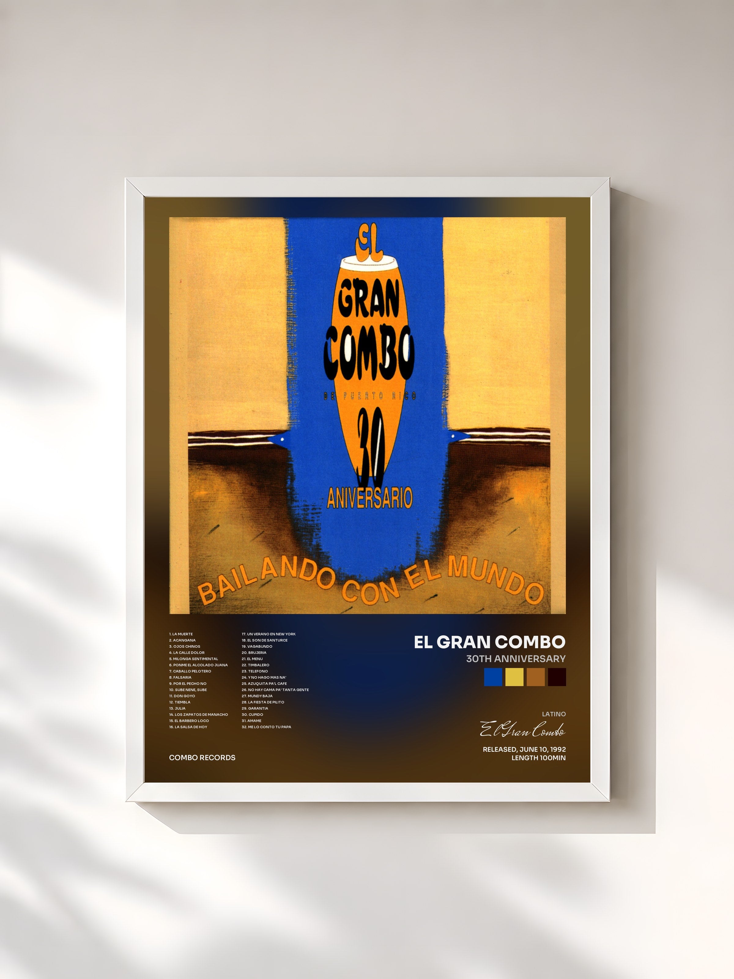 #blanc Tableau de l'album 30th Anniversary de El Gran Combo, cadre blanc, imprimé et encadré en France