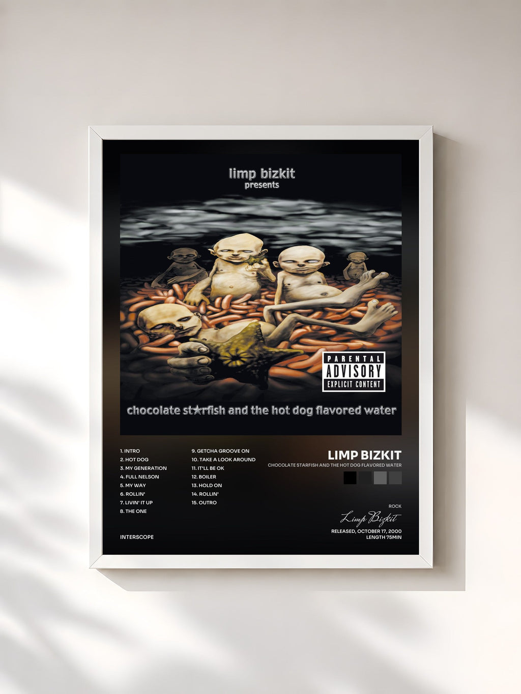 #blanc Tableau de l'album Chocolate Starfish And The Hot Dog Flavored Water de Limp Bizkit, cadre blanc, imprimé et encadré en France