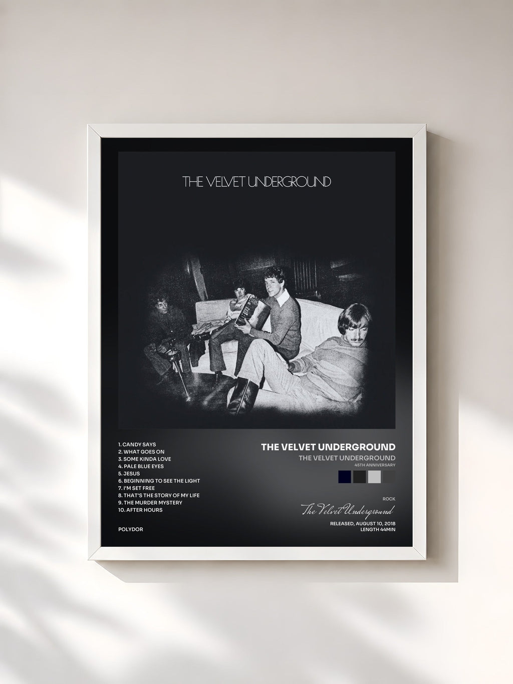 #blanc The Velvet Underground (45th Anniversary) de The Velvet Underground en lámina enmarcada, marco blanco, impresa y enmarcada en Francia