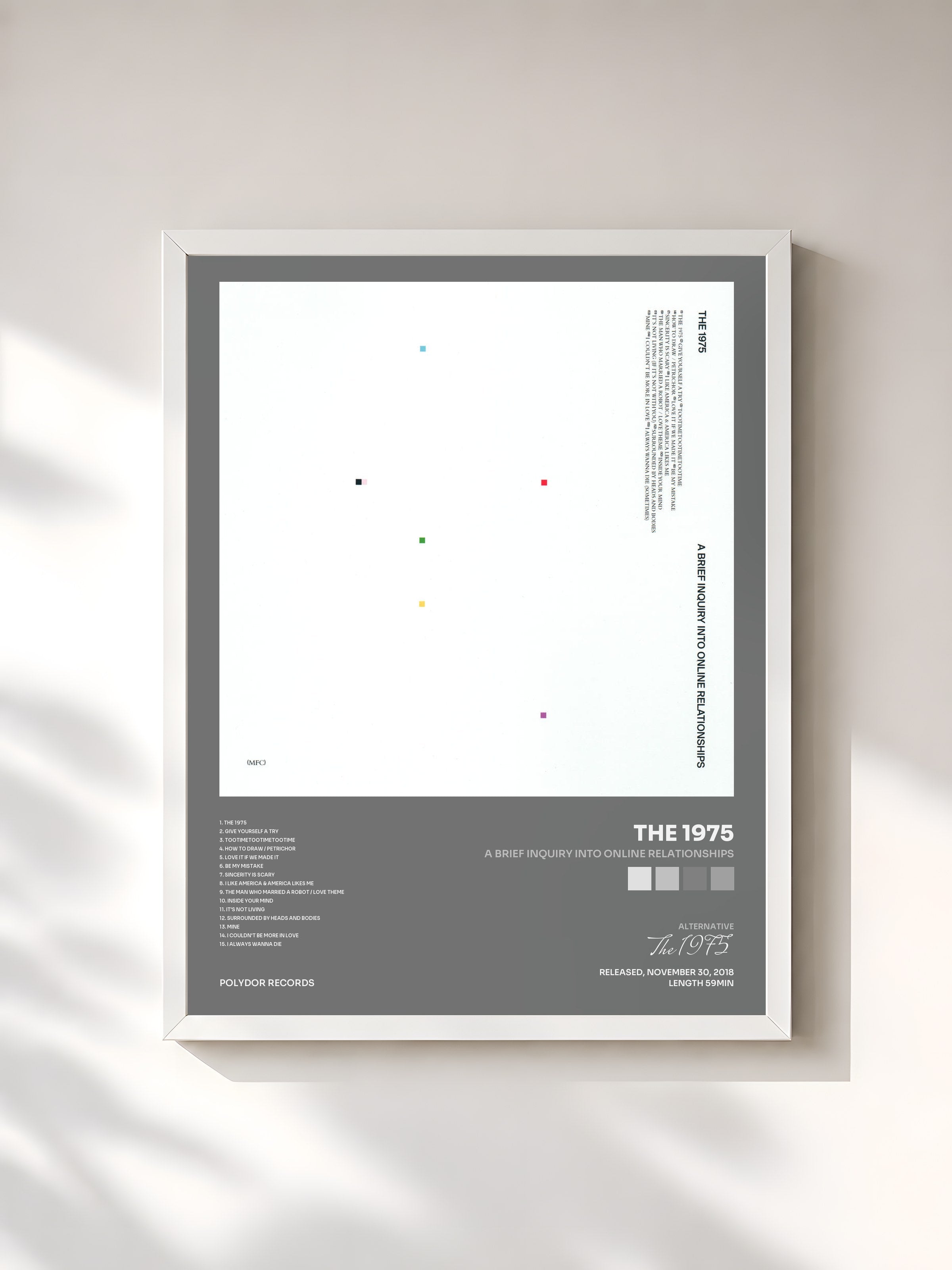 #blanc Tableau de l'album A Brief Inquiry Into Online Relationships de The 1975, cadre blanc, imprimé et encadré en France