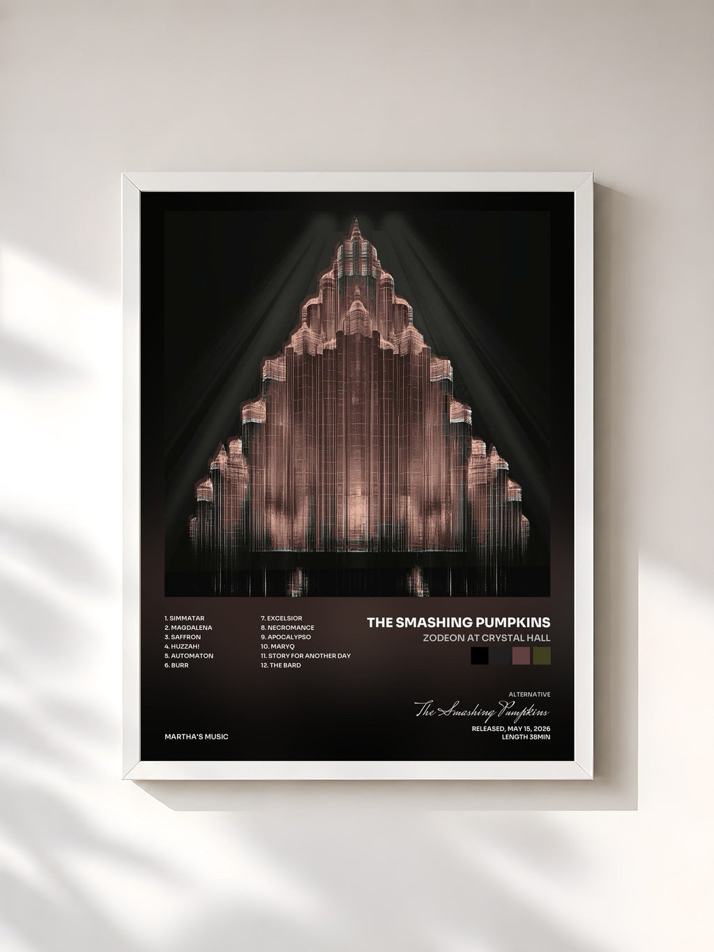 #blanc Tableau de l'album Zodeon at Crystal Hall de The Smashing Pumpkins, cadre blanc, imprimé et encadré en France