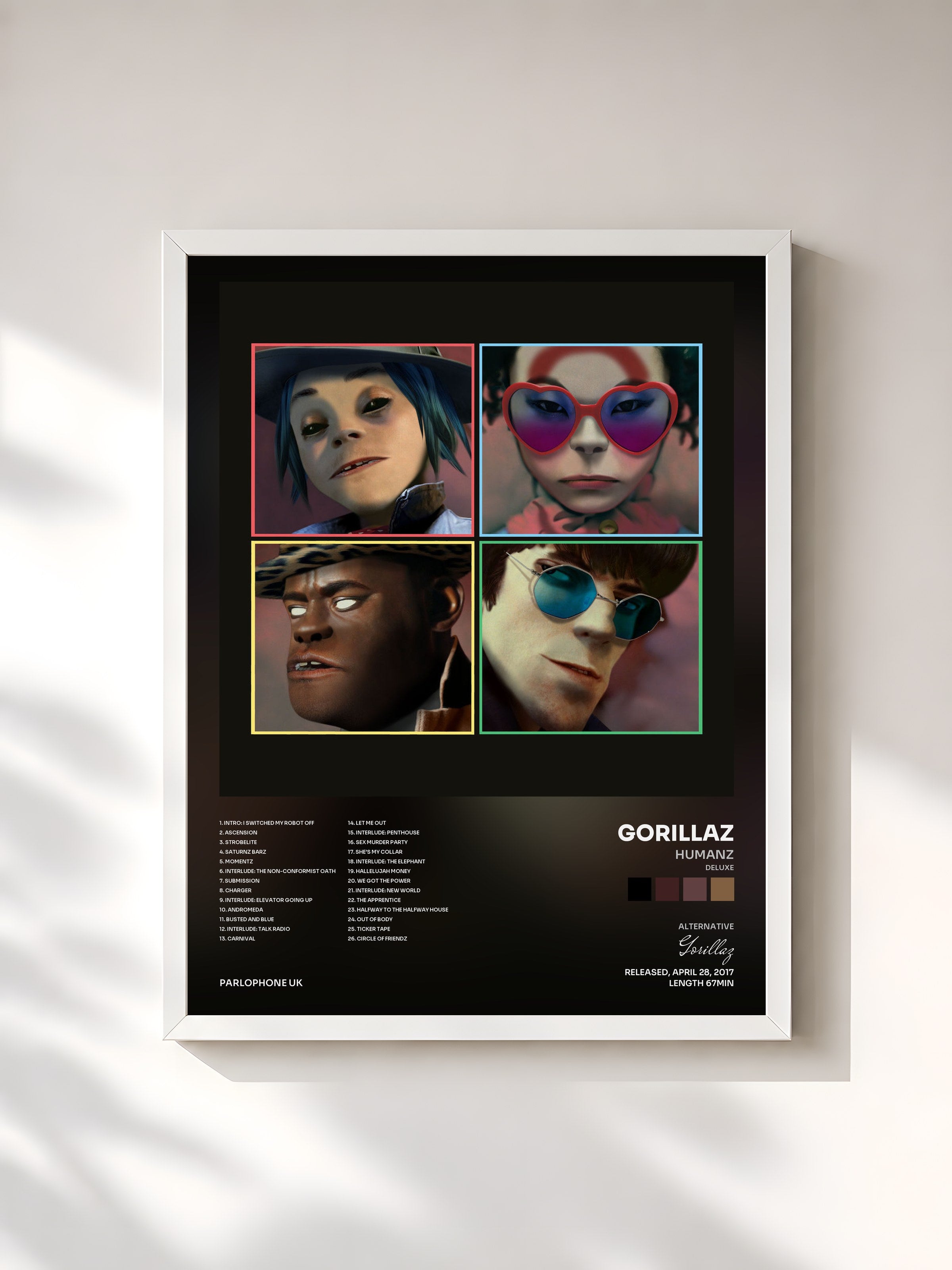 #blanc Humanz (Deluxe) by Gorillaz as a framed art print, white frame, printed and framed in France