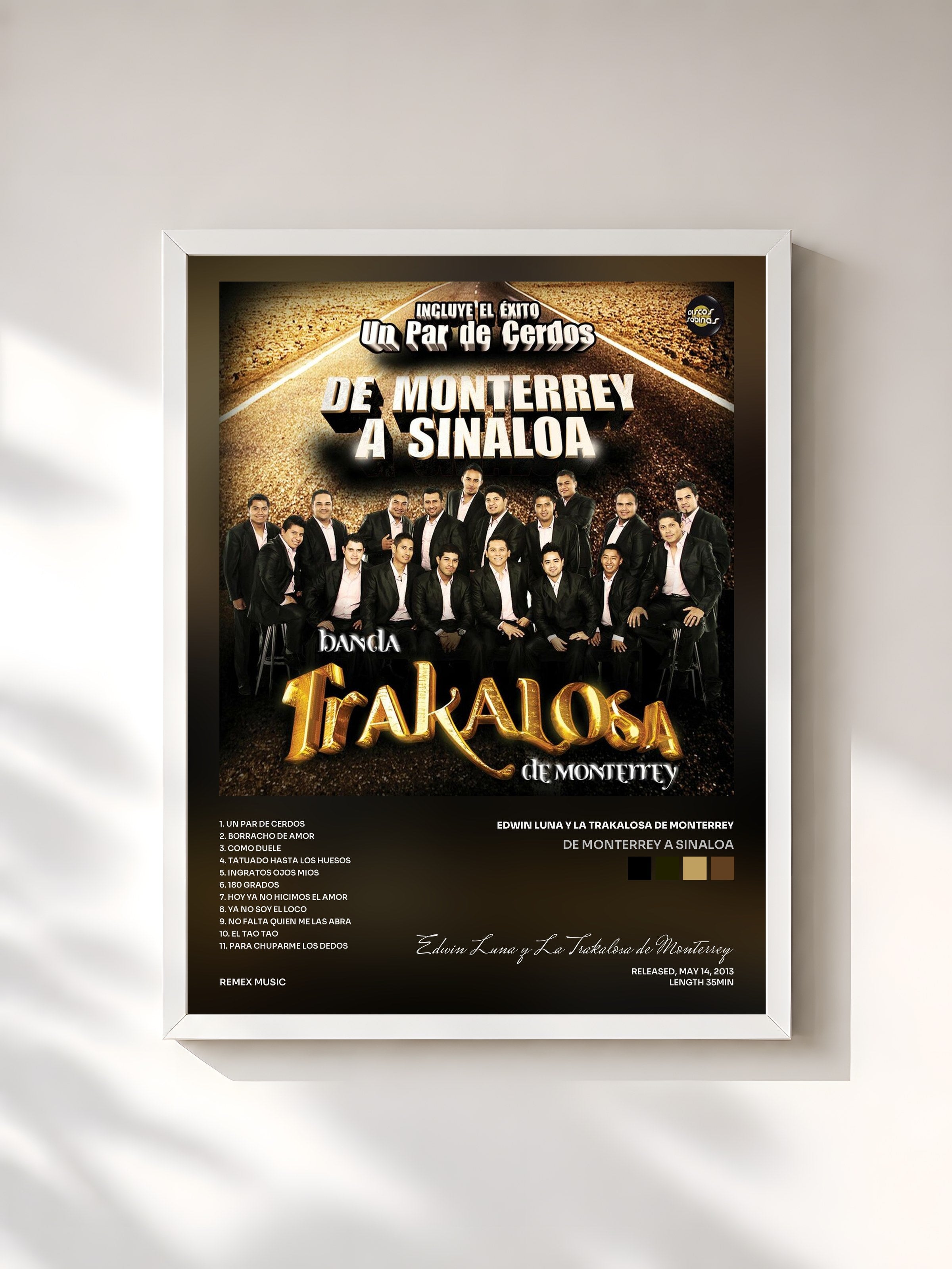 #blanc Tableau de l'album De Monterrey a Sinaloa de Edwin Luna y La Trakalosa de Monterrey, cadre blanc, imprimé et encadré en France