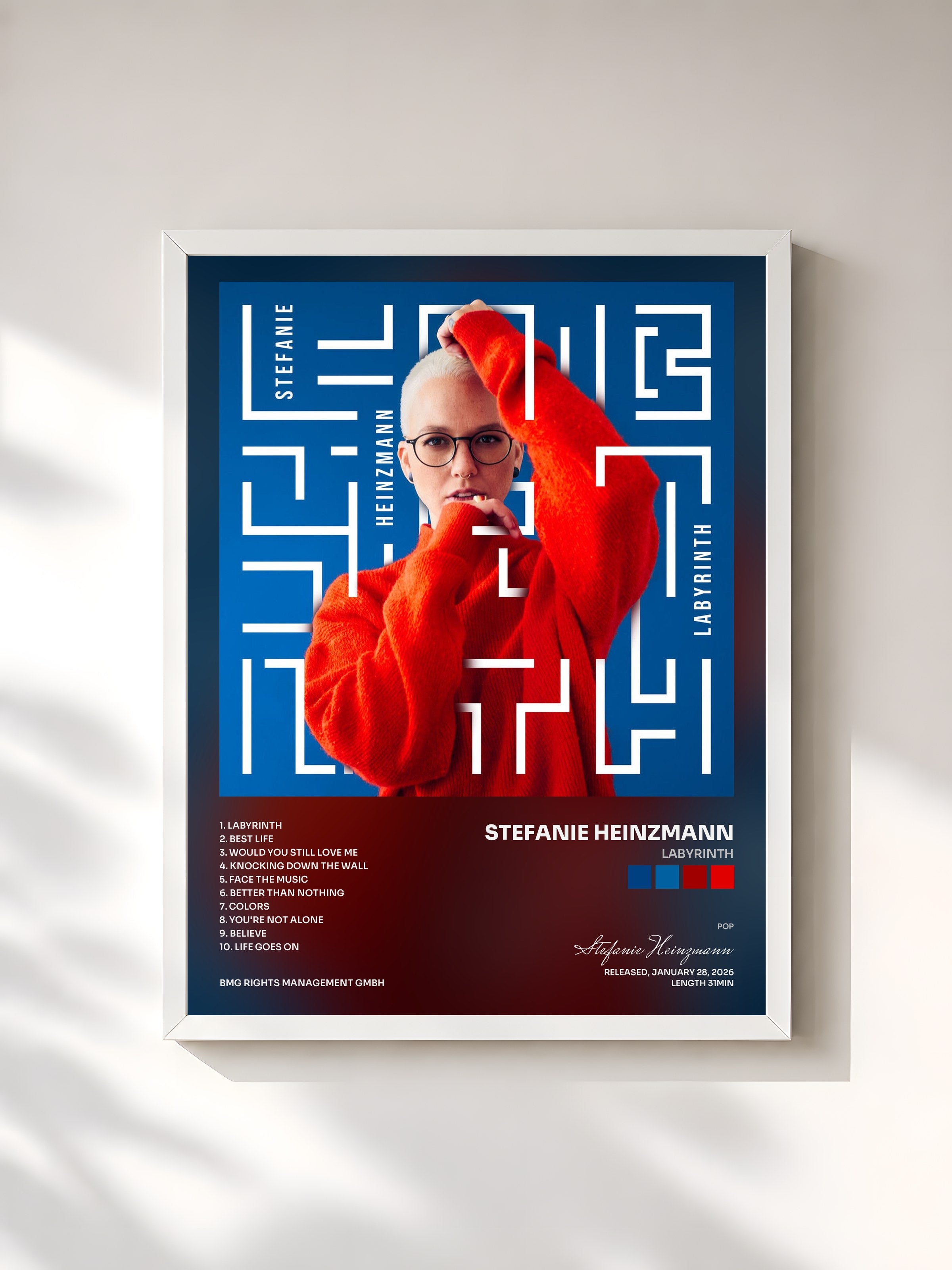 #blanc Tableau de l'album Labyrinth de Stefanie Heinzmann, cadre blanc, imprimé et encadré en France