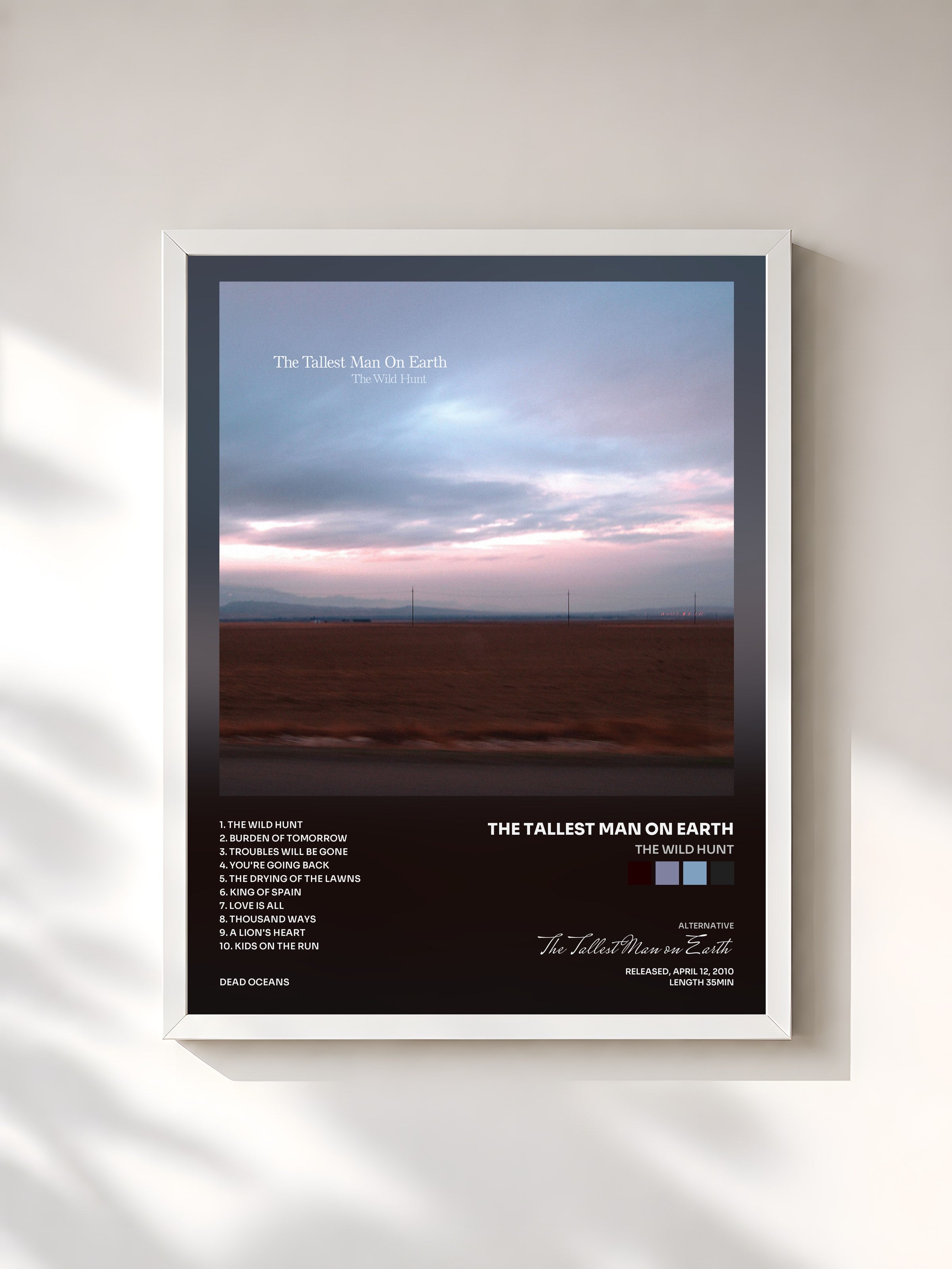 #blanc Tableau de l'album The Wild Hunt de The Tallest Man on Earth, cadre blanc, imprimé et encadré en France