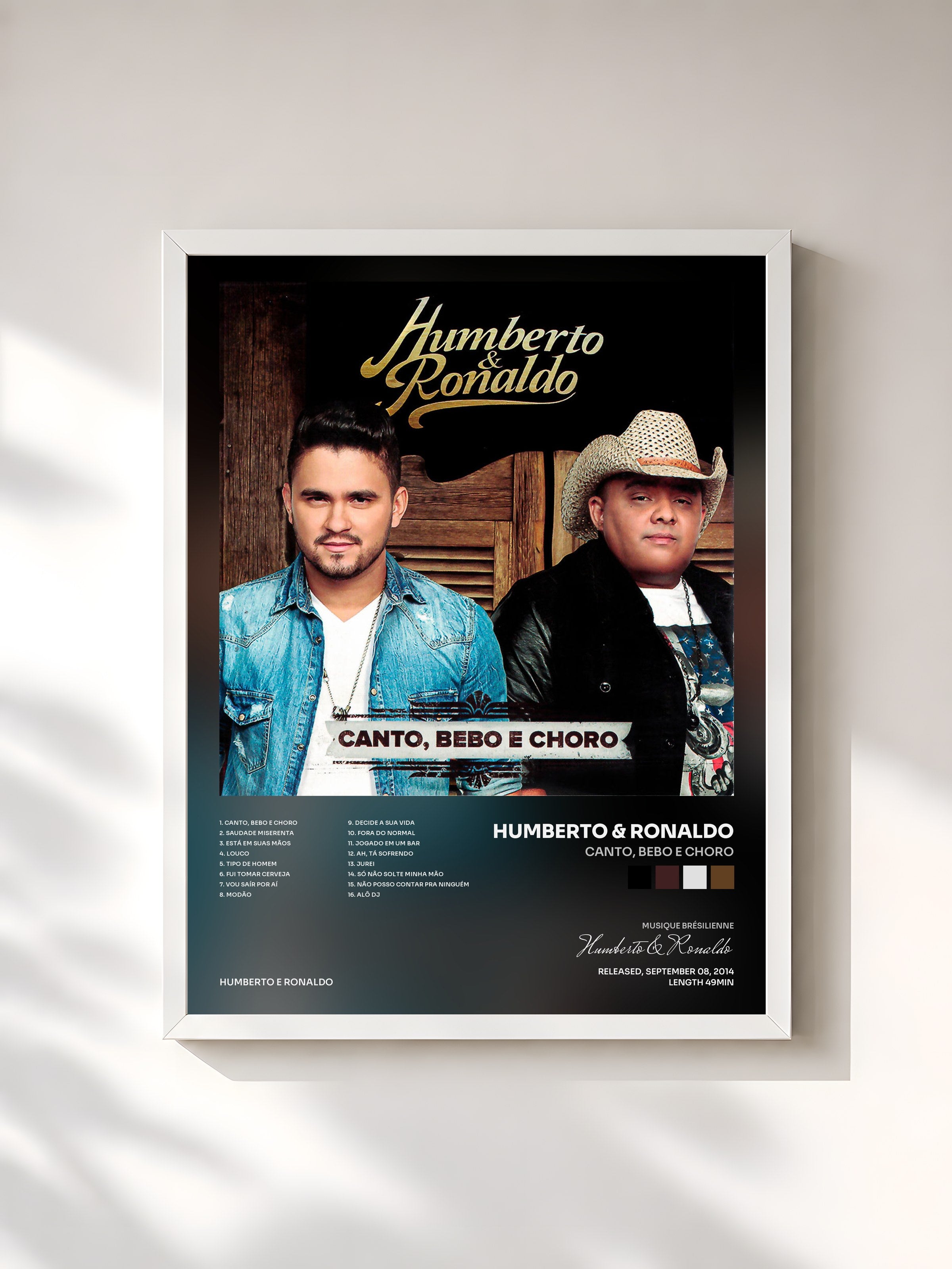 #blanc Tableau de l'album Canto, Bebo e Choro de Humberto & Ronaldo, cadre blanc, imprimé et encadré en France