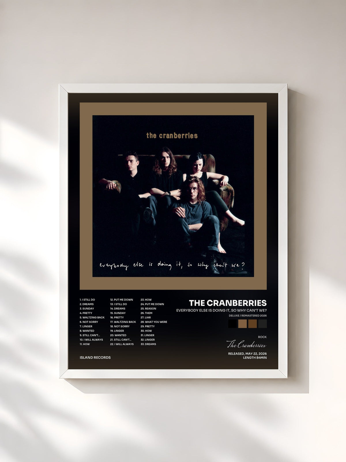 #blanc Tableau de l'album Everybody Else Is Doing It, So Why Can't We? (Deluxe / Remastered 2026) de The Cranberries, cadre blanc, imprimé et encadré en France