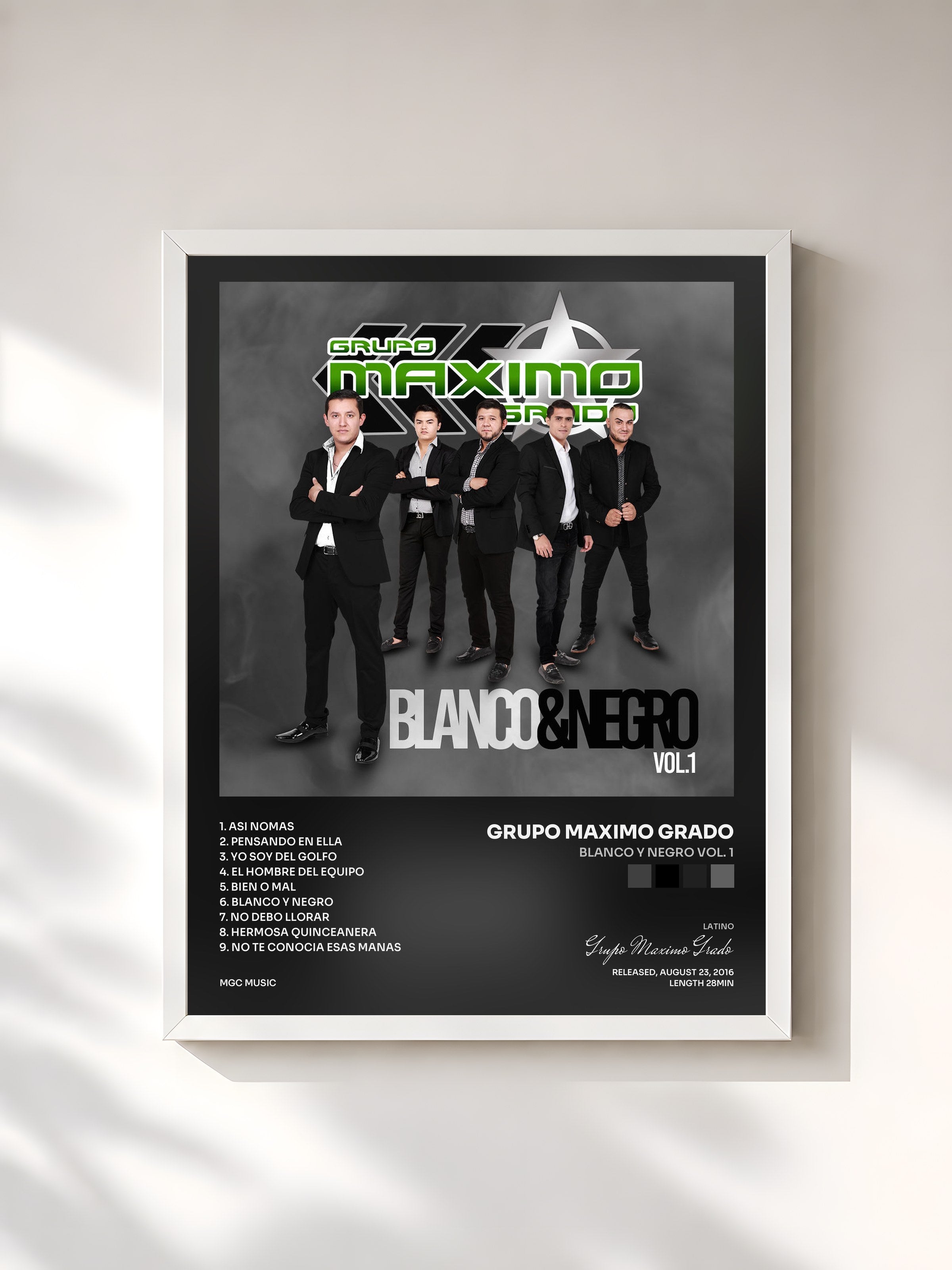 #blanc Tableau de l'album Blanco y Negro Vol. 1 de Grupo Maximo Grado, cadre blanc, imprimé et encadré en France