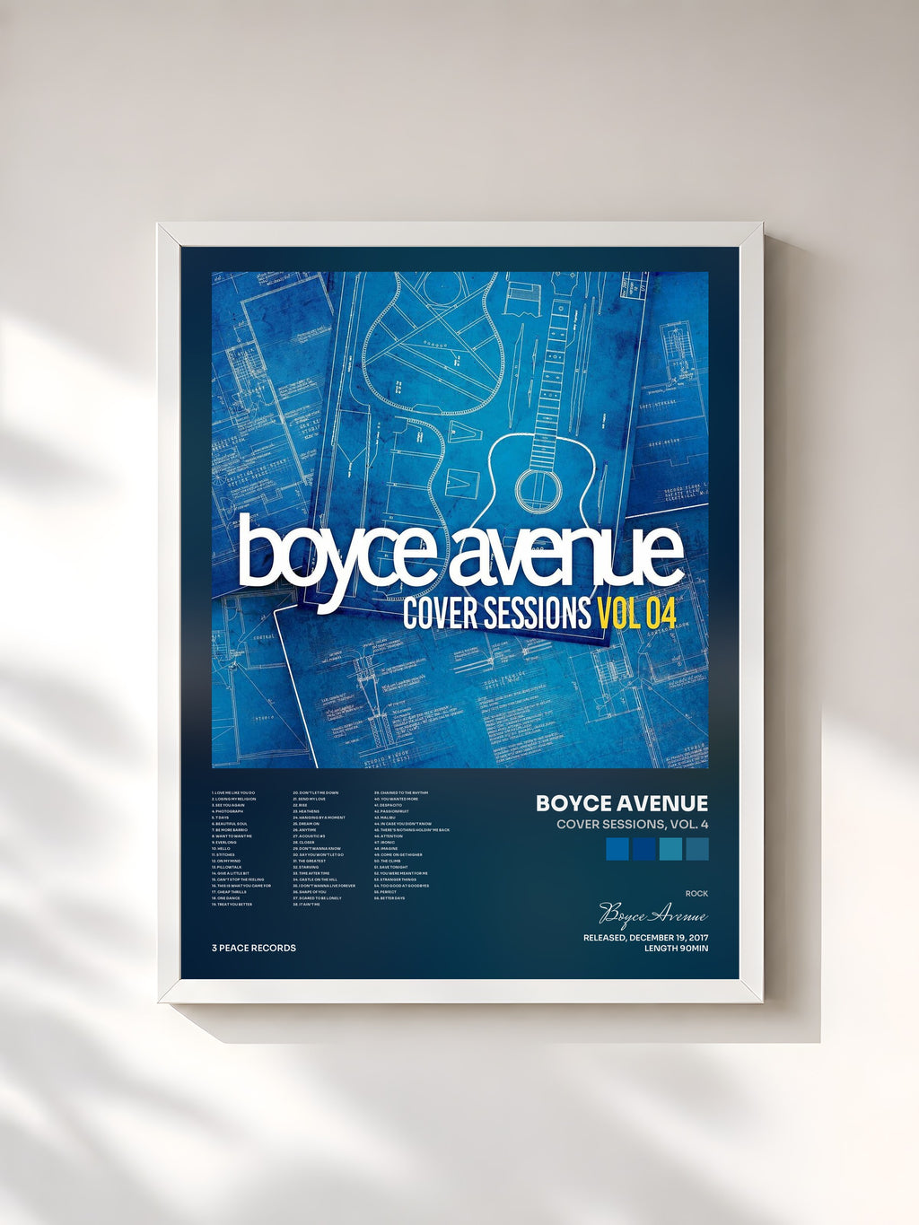 #blanc Tableau de l'album Cover Sessions, Vol. 4 de Boyce Avenue, cadre blanc, imprimé et encadré en France
