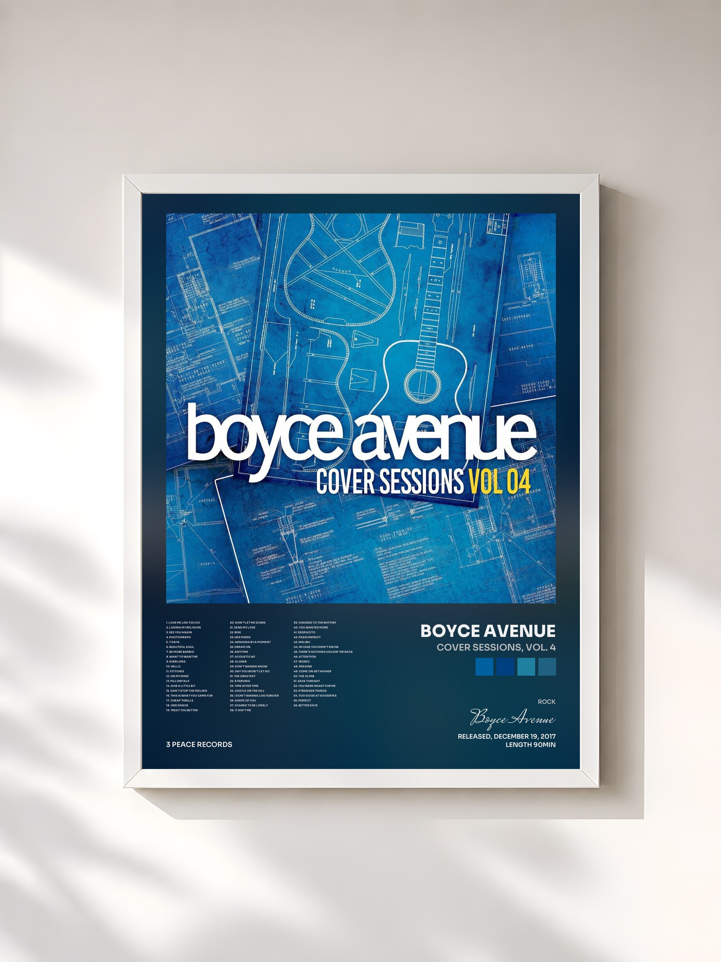 #blanc Tableau de l'album Cover Sessions, Vol. 4 de Boyce Avenue, cadre blanc, imprimé et encadré en France