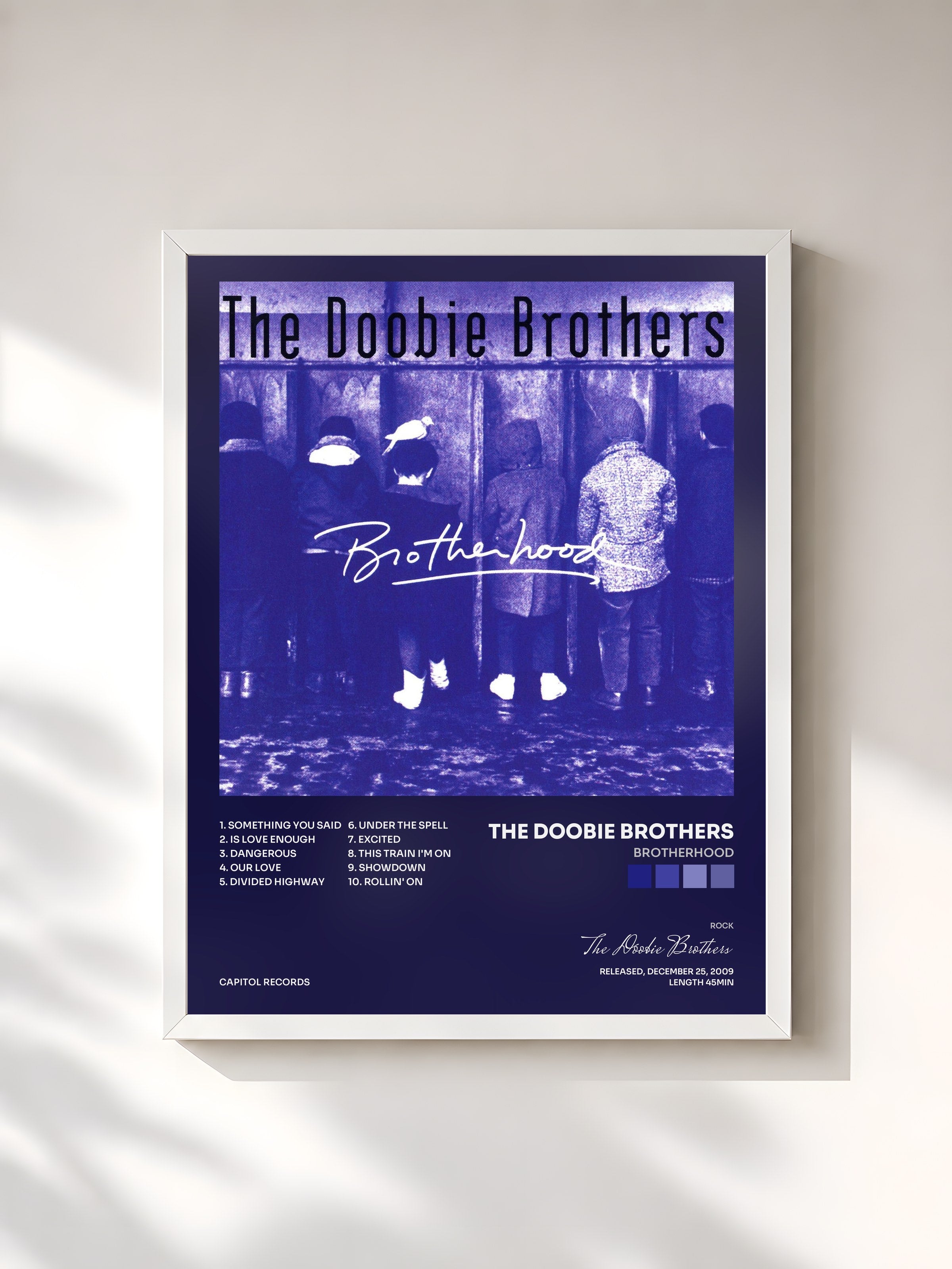 #blanc Tableau de l'album Brotherhood de The Doobie Brothers, cadre blanc, imprimé et encadré en France