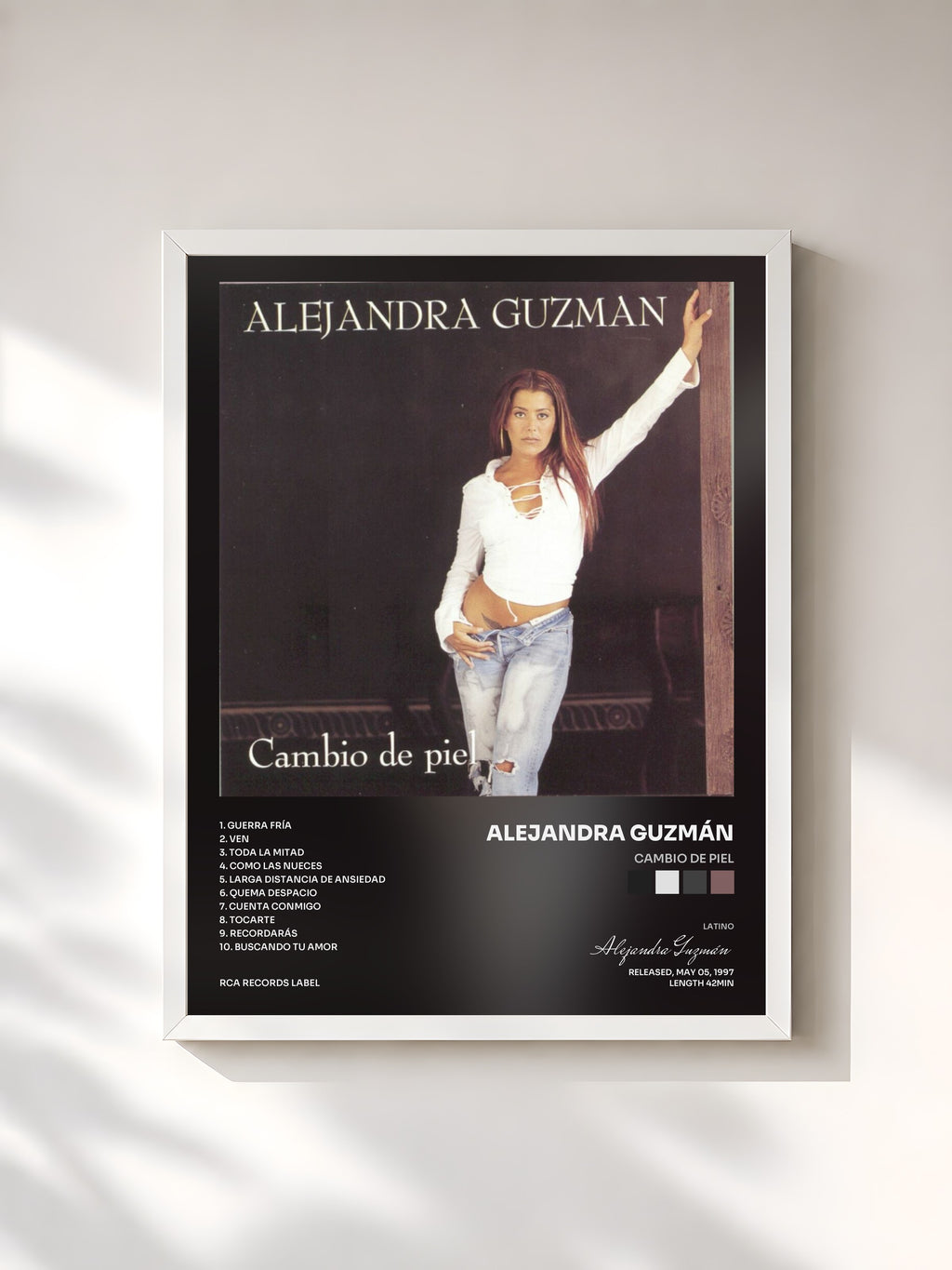 #blanc Tableau de l'album Cambio De Piel de Alejandra Guzmán, cadre blanc, imprimé et encadré en France