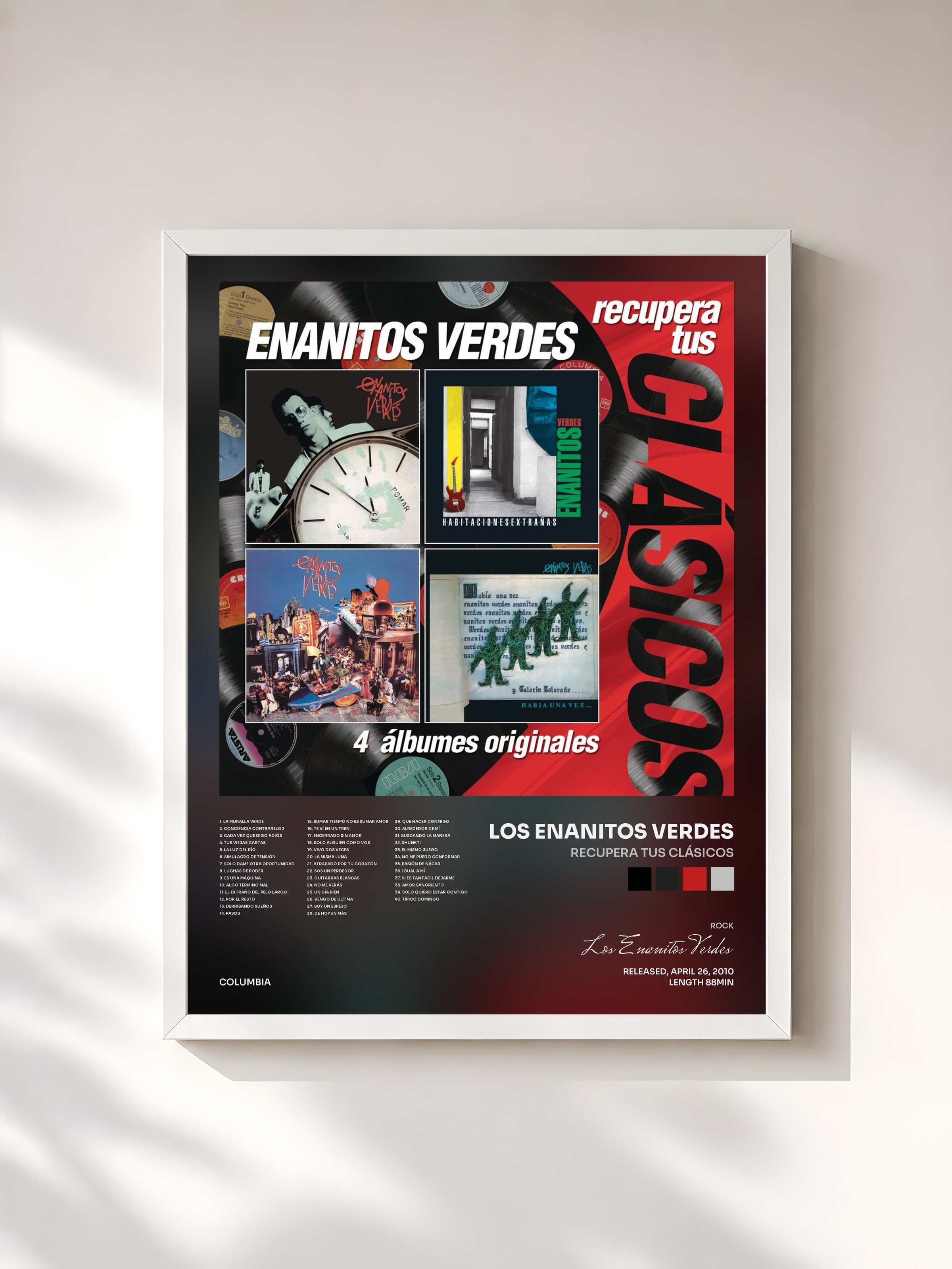 #blanc Tableau de l'album Recupera tus Clásicos de Los Enanitos Verdes, cadre blanc, imprimé et encadré en France