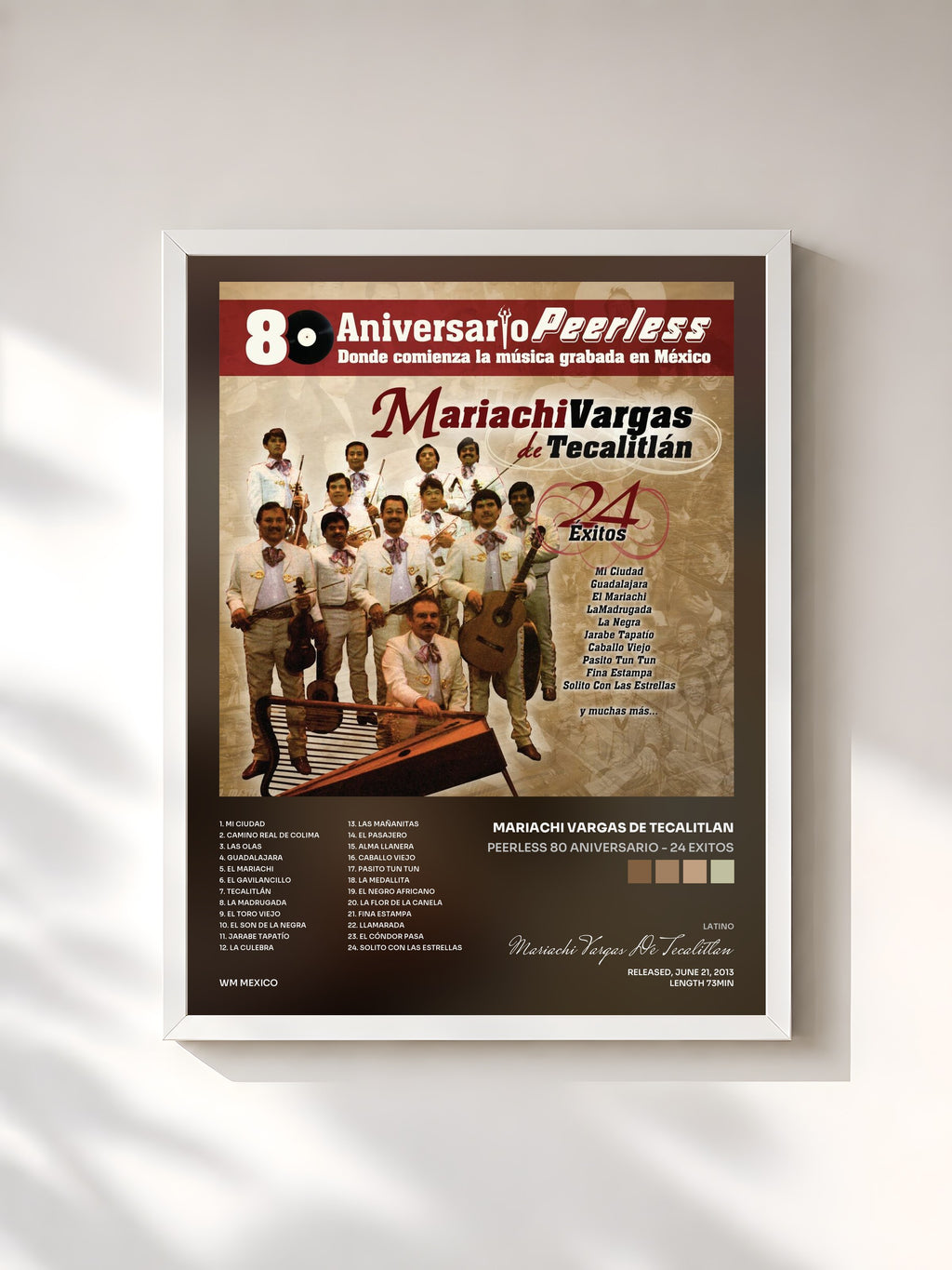 #blanc Tableau de l'album Peerless 80 Aniversario - 24 Exitos de Mariachi Vargas De Tecalitlan, cadre blanc, imprimé et encadré en France