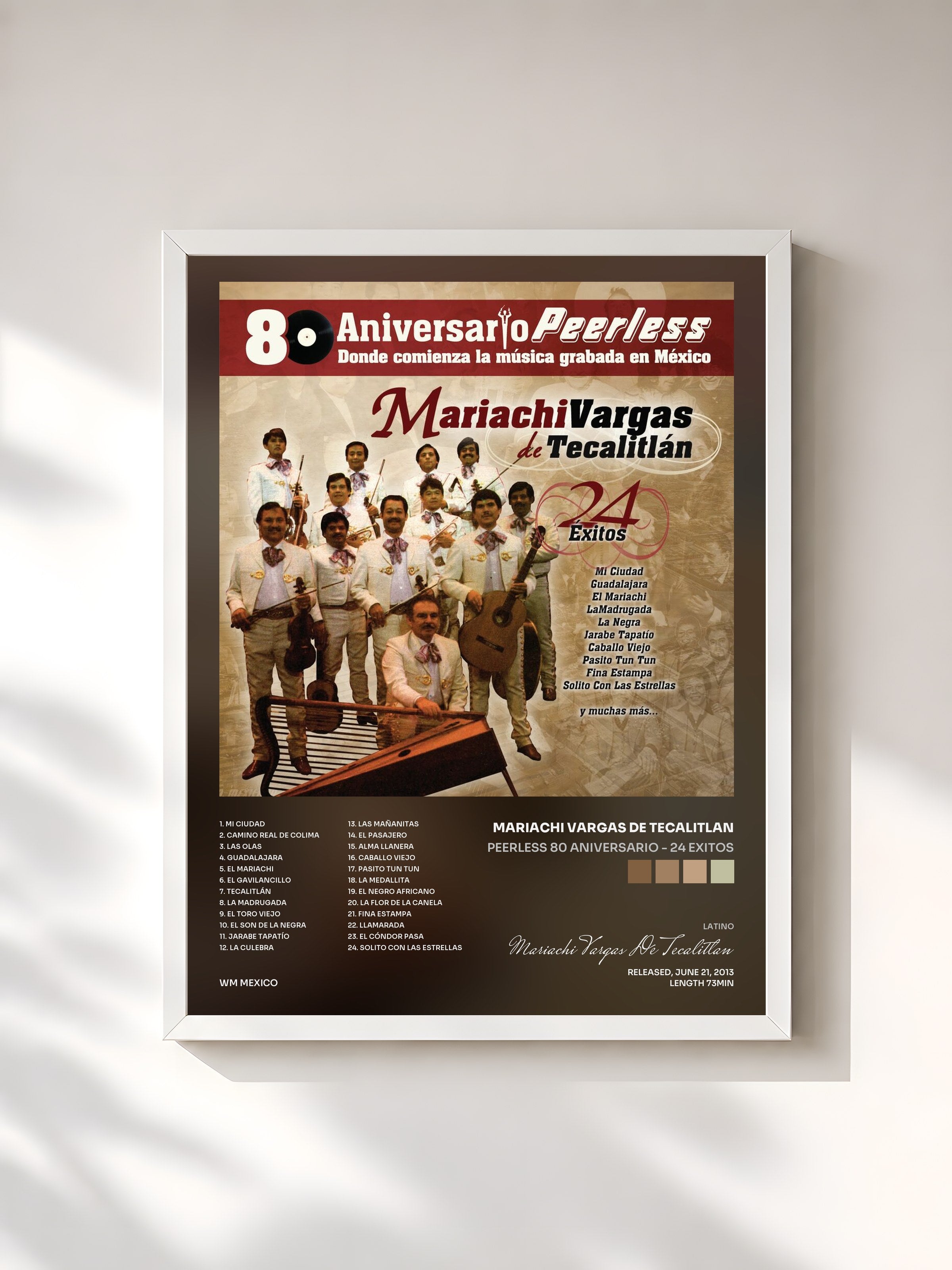 #blanc Tableau de l'album Peerless 80 Aniversario - 24 Exitos de Mariachi Vargas De Tecalitlan, cadre blanc, imprimé et encadré en France