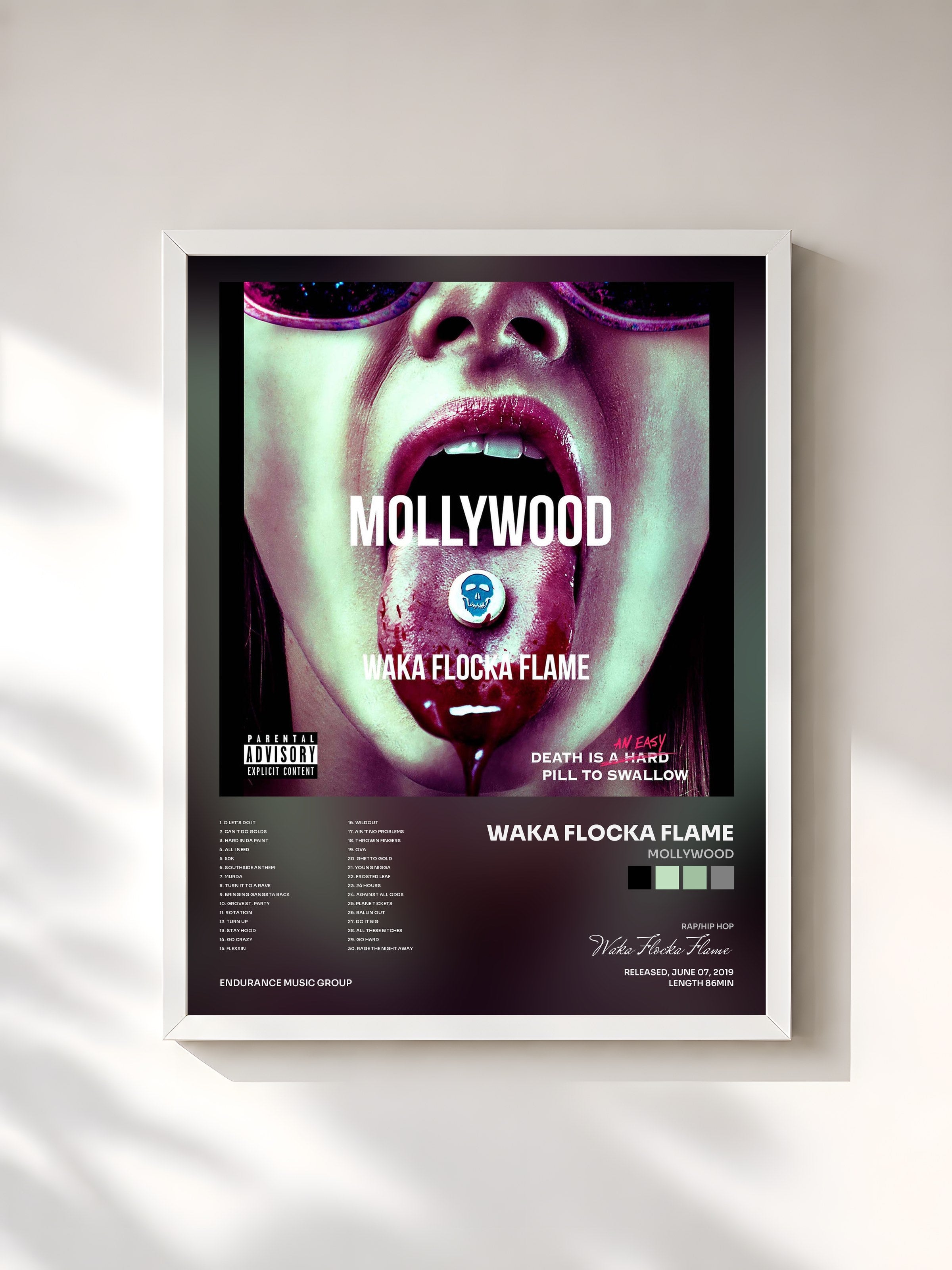 #blanc Tableau de l'album Mollywood de Waka Flocka Flame, cadre blanc, imprimé et encadré en France