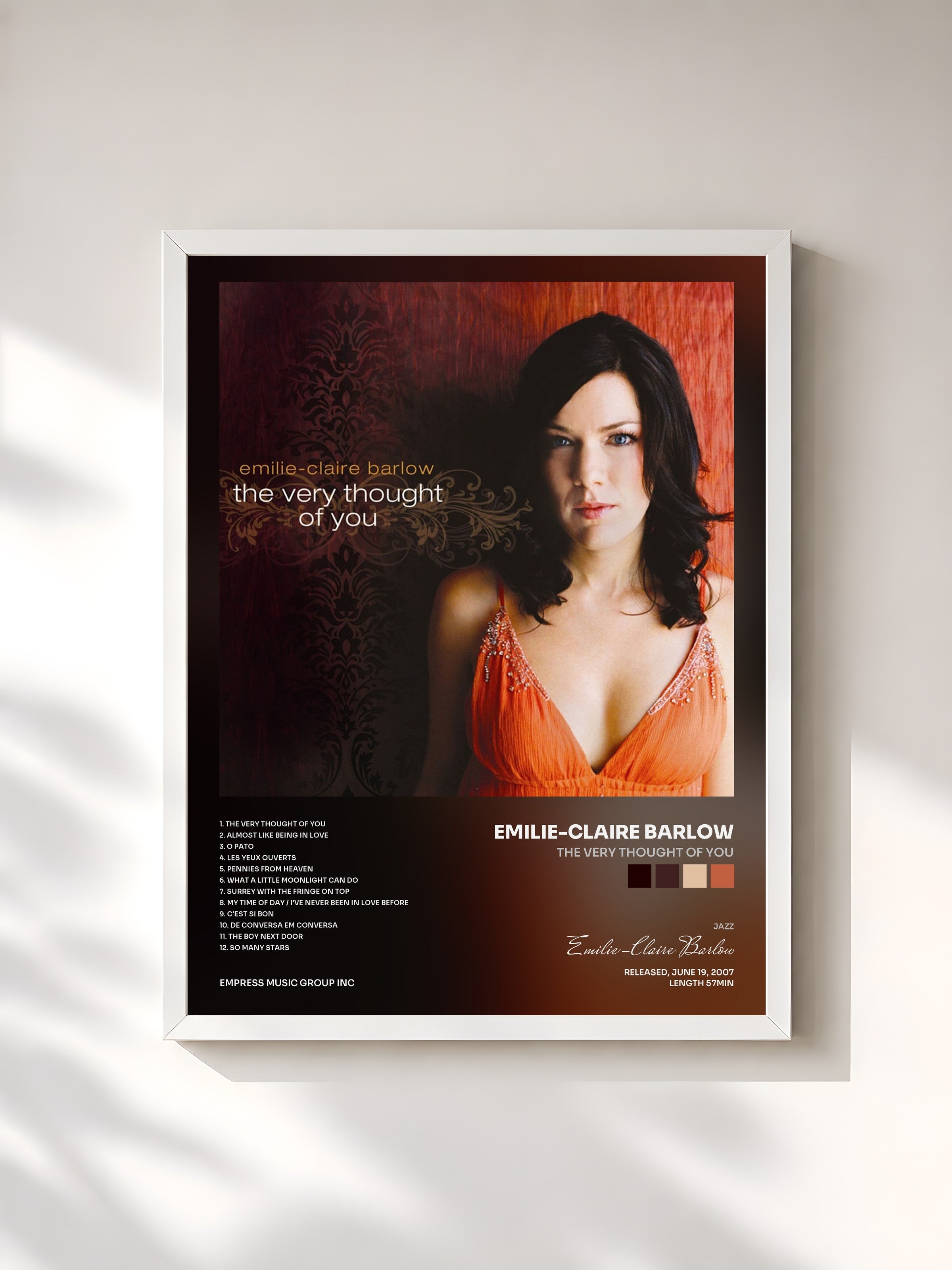 #blanc Tableau de l'album The Very Thought of You de Emilie-Claire Barlow, cadre blanc, imprimé et encadré en France