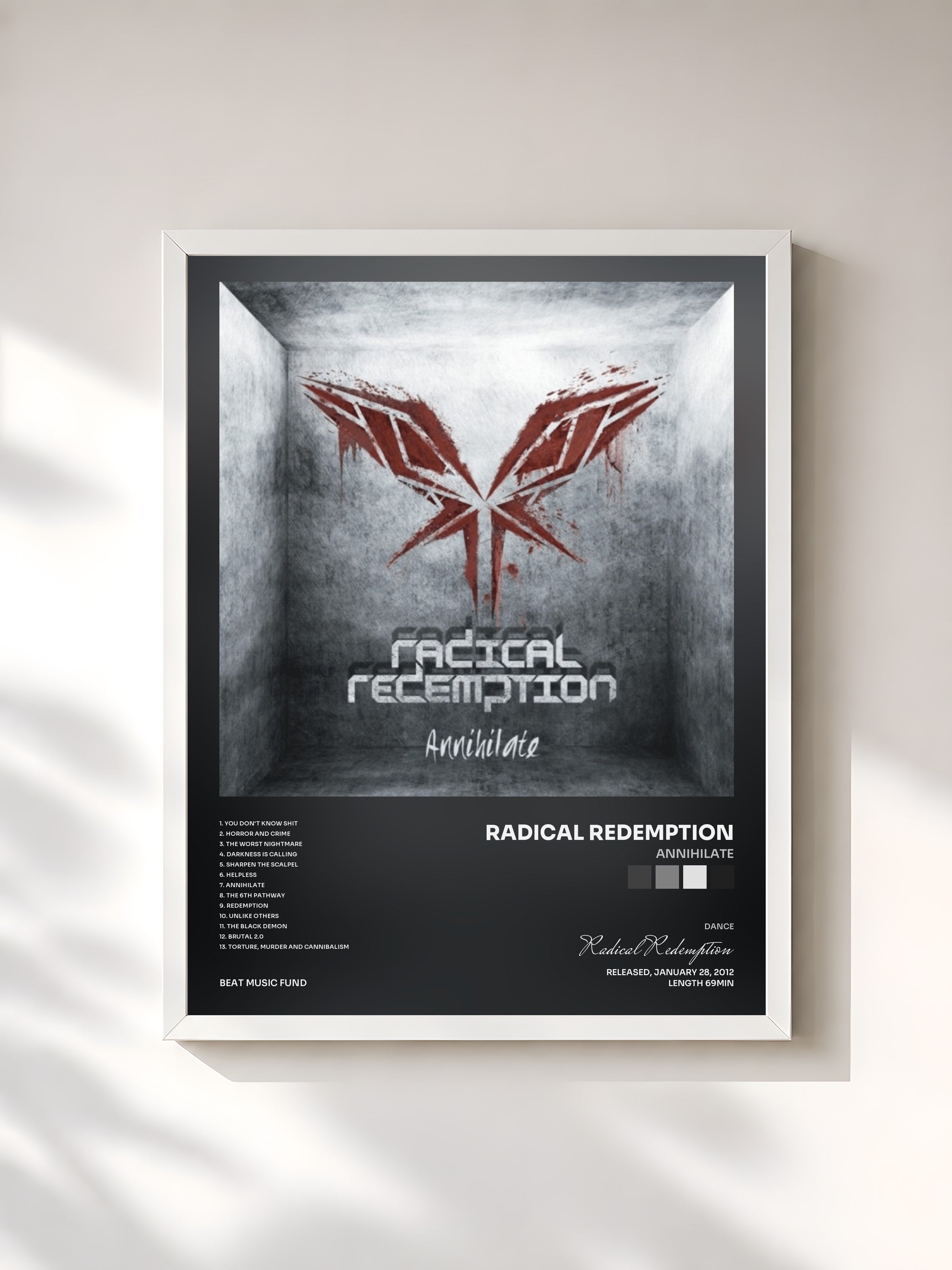 #blanc Tableau de l'album Annihilate de Radical Redemption, cadre blanc, imprimé et encadré en France