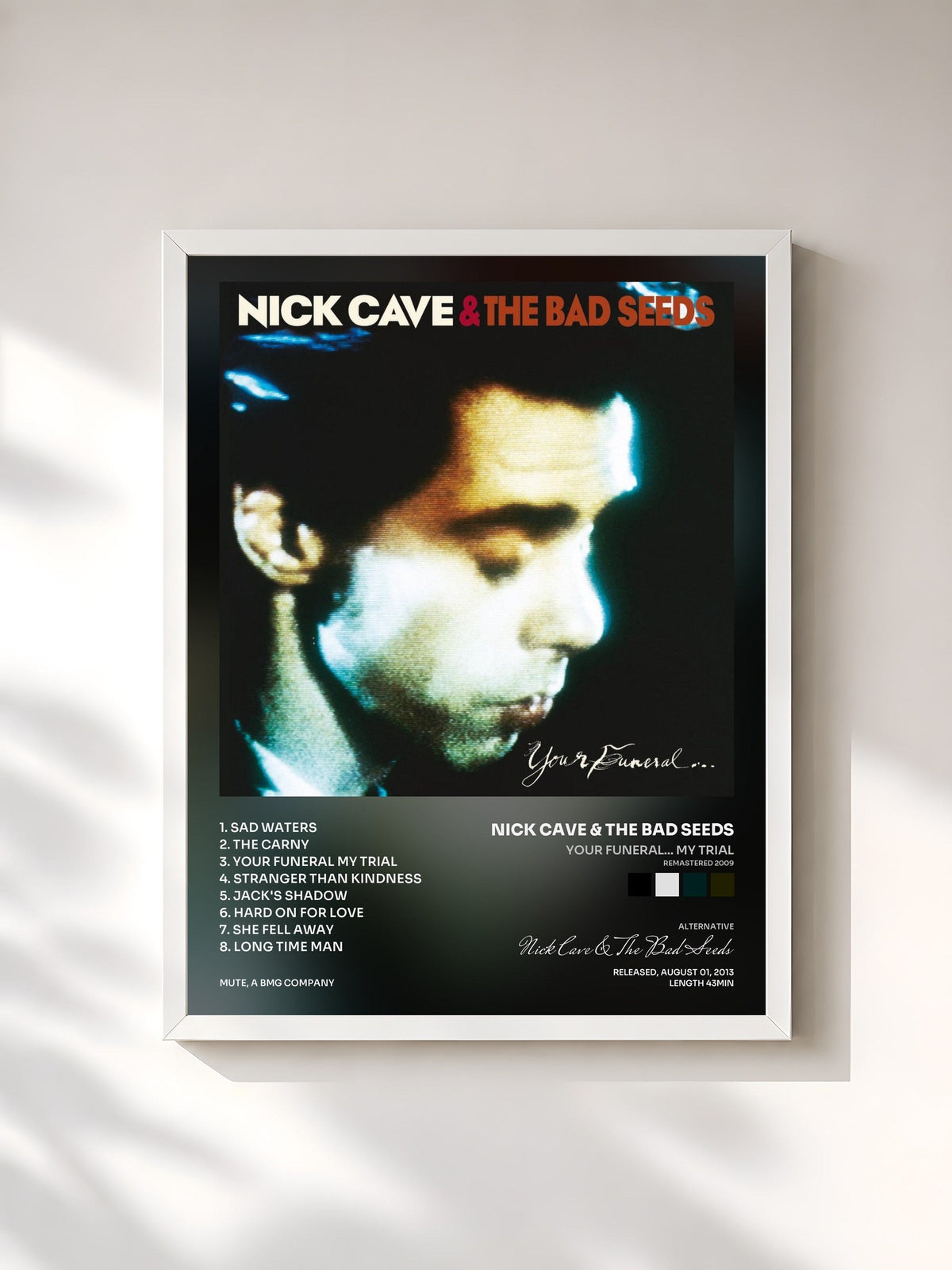 #blanc Tableau de l'album Your Funeral... My Trial (Remastered 2009) de Nick Cave & The Bad Seeds, cadre blanc, imprimé et encadré en France