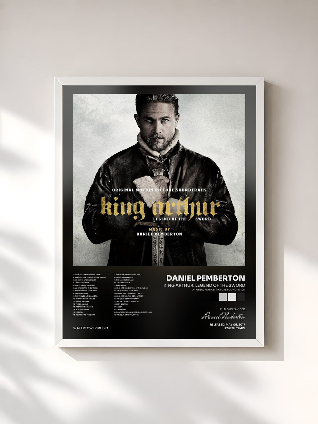 #blanc King Arthur: Legend of the Sword (Original Motion Picture Soundtrack) by Daniel Pemberton as a framed art print, white frame, printed and framed in France