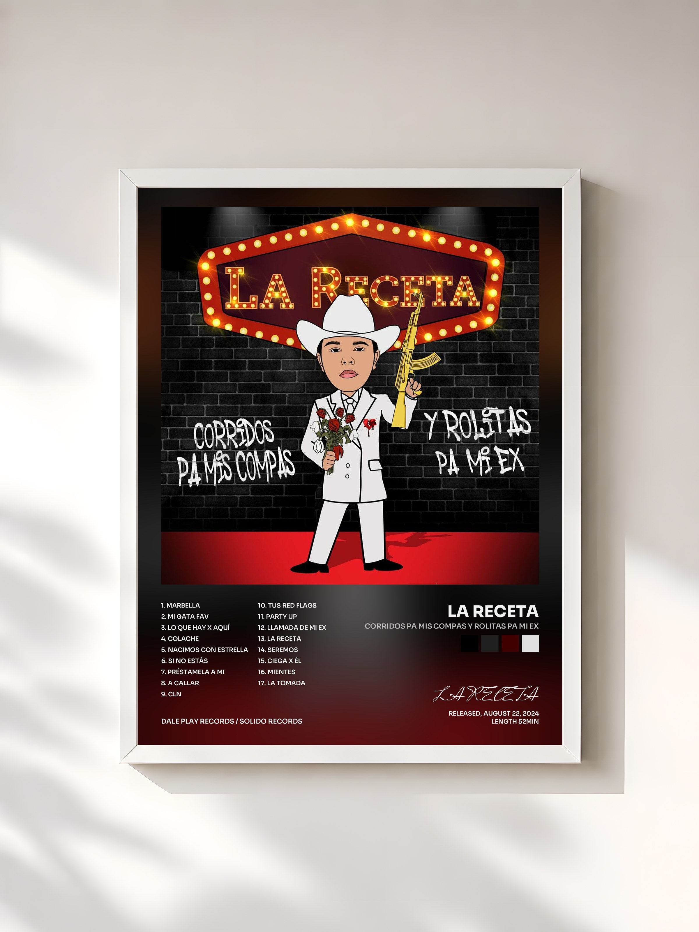 #blanc Tableau de l'album Corridos Pa Mis Compas Y Rolitas Pa Mi Ex de LA RECETA, cadre blanc, imprimé et encadré en France