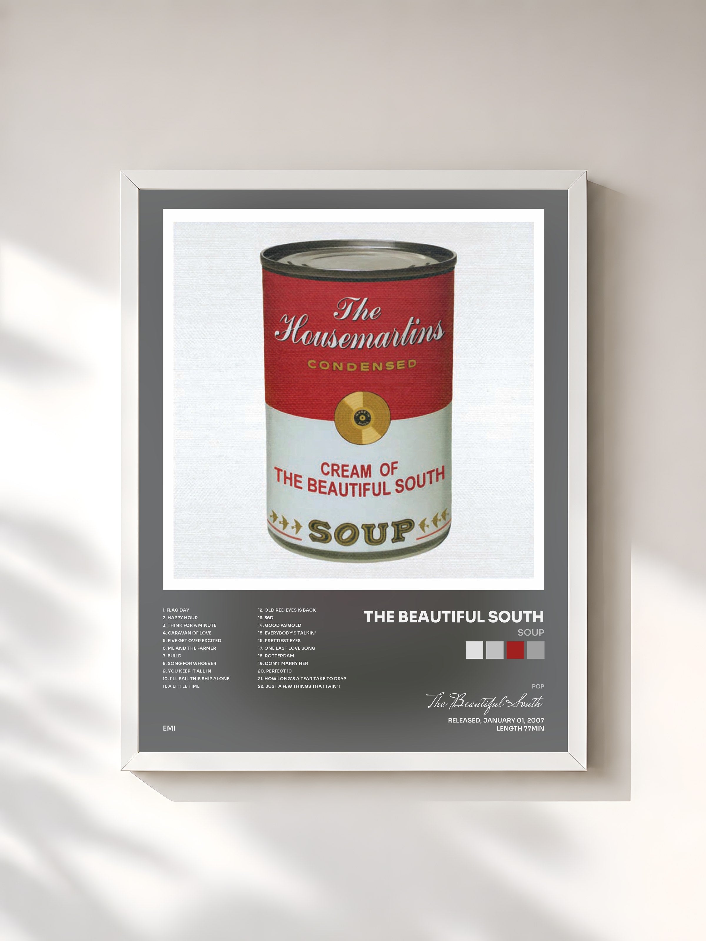 #blanc Tableau de l'album Soup de The Beautiful South, cadre blanc, imprimé et encadré en France