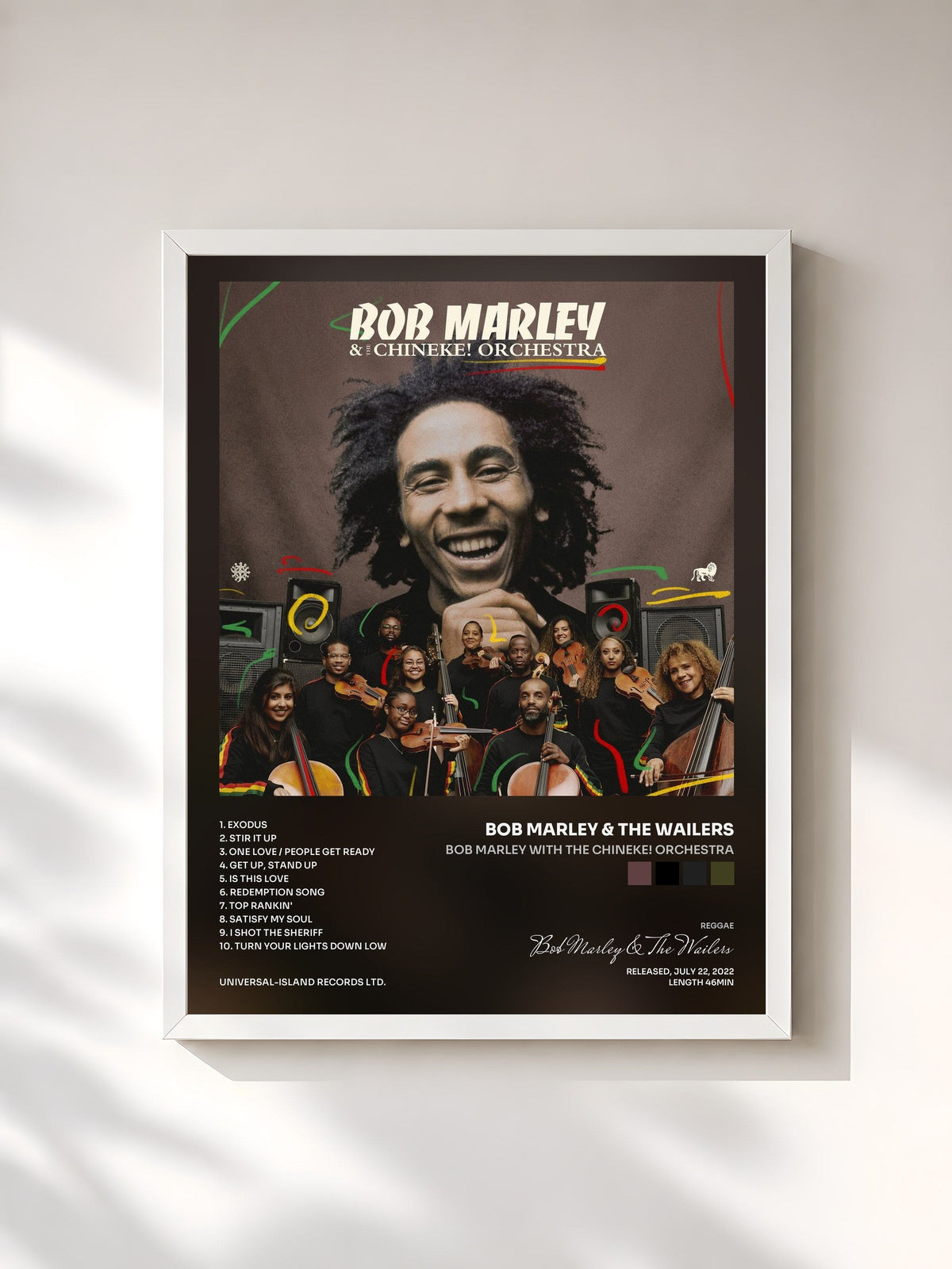 #blanc Tableau de l'album Bob Marley with the Chineke! Orchestra de Bob Marley & The Wailers, cadre blanc, imprimé et encadré en France