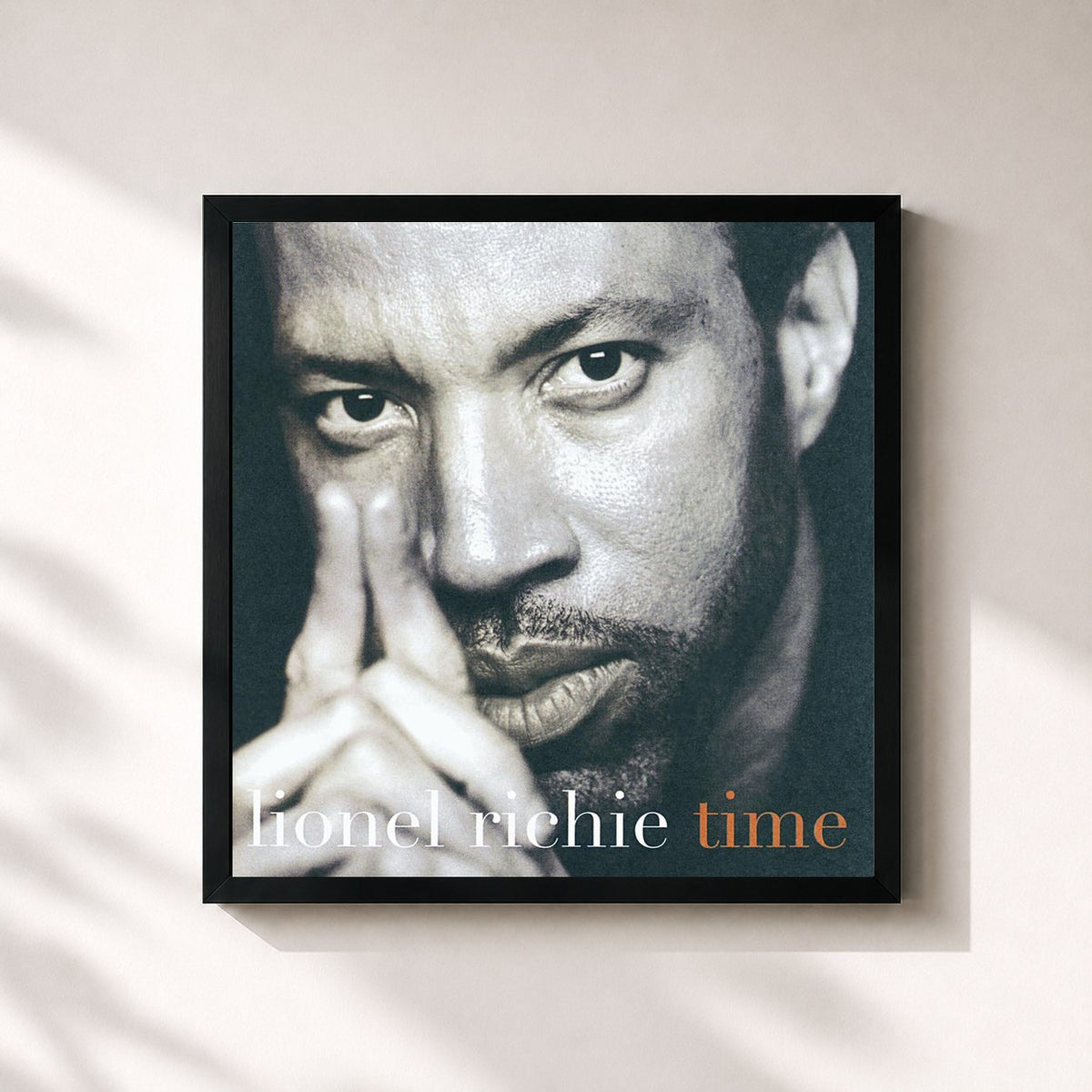 #noir Tableau carré de l'album Time de Lionel Richie, cadre noir 32x32 cm