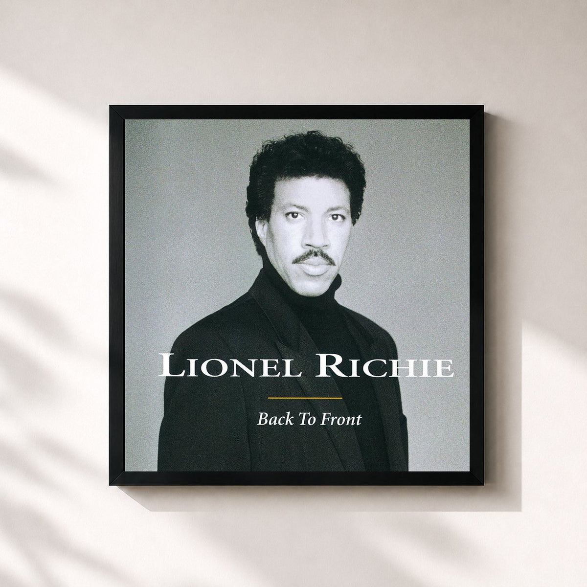 #noir Tableau carré de l'album Back To Front de Lionel Richie, cadre noir 32x32 cm