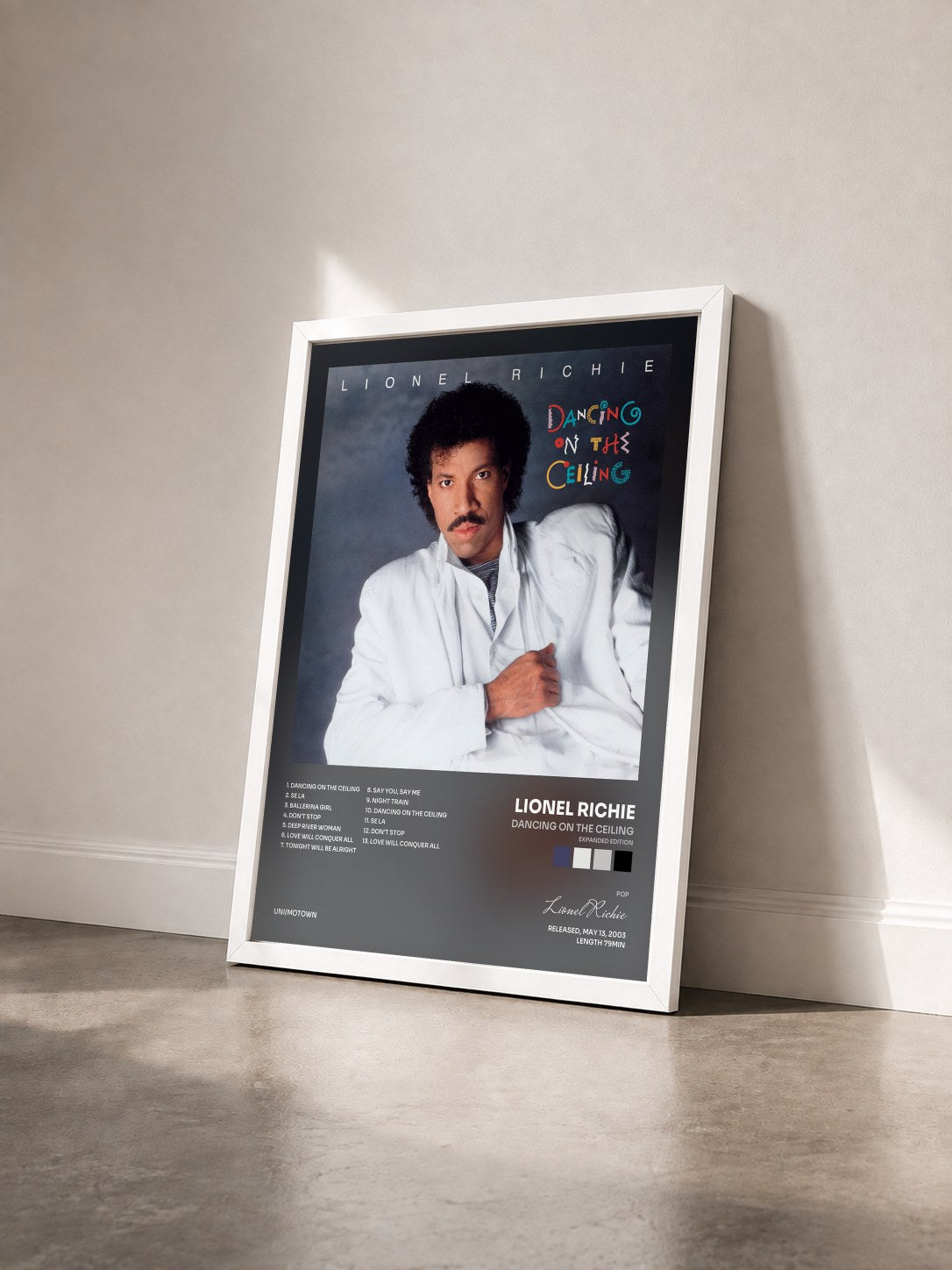 #blanc Tableau de l'album Dancing On The Ceiling (Expanded Edition) de Lionel Richie vu de trois quarts, cadre blanc