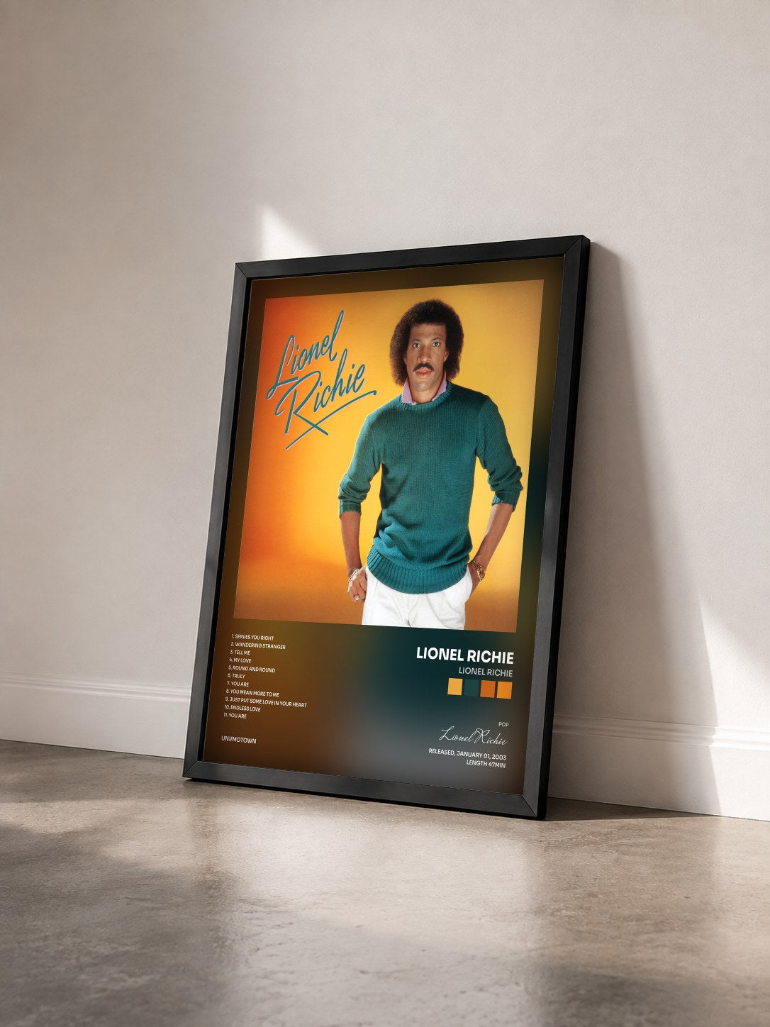 #noir Tableau de l'album Lionel Richie de Lionel Richie vu de trois quarts, cadre noir